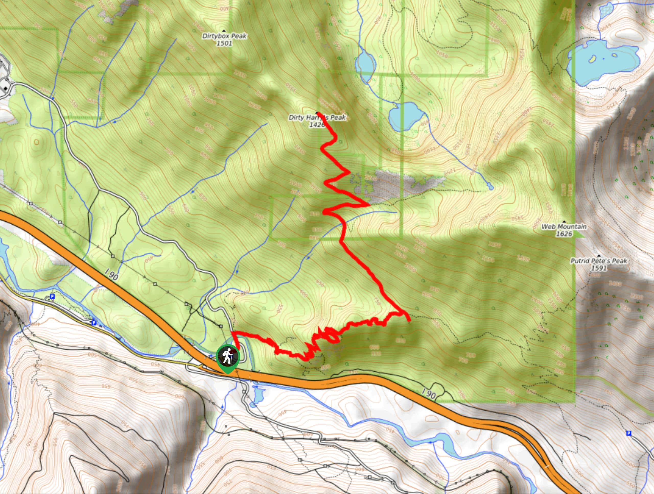 Dirty Harry’s Peak via Birdhouse Trail Map