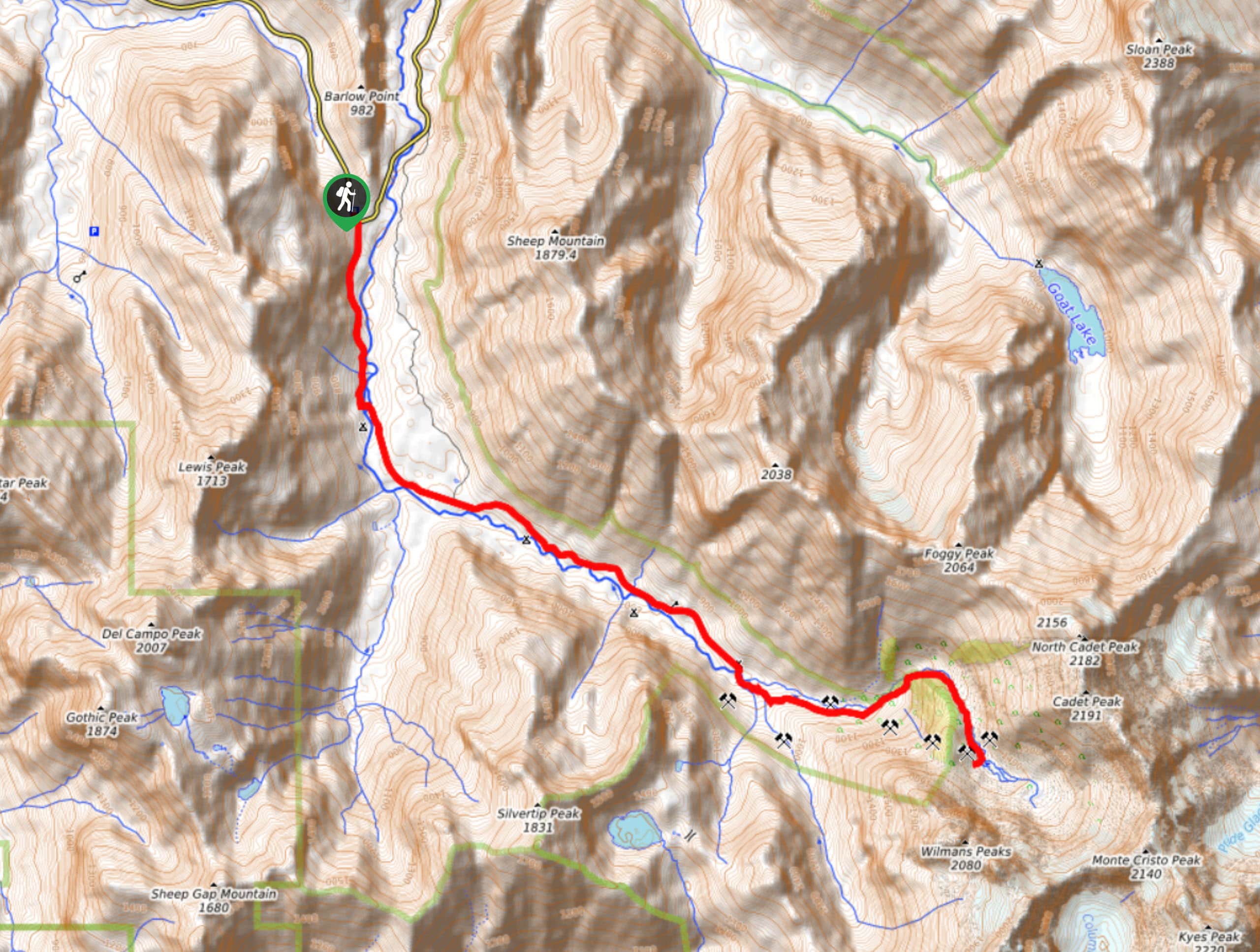 Glacier Basin via Monte Cristo Trail Map
