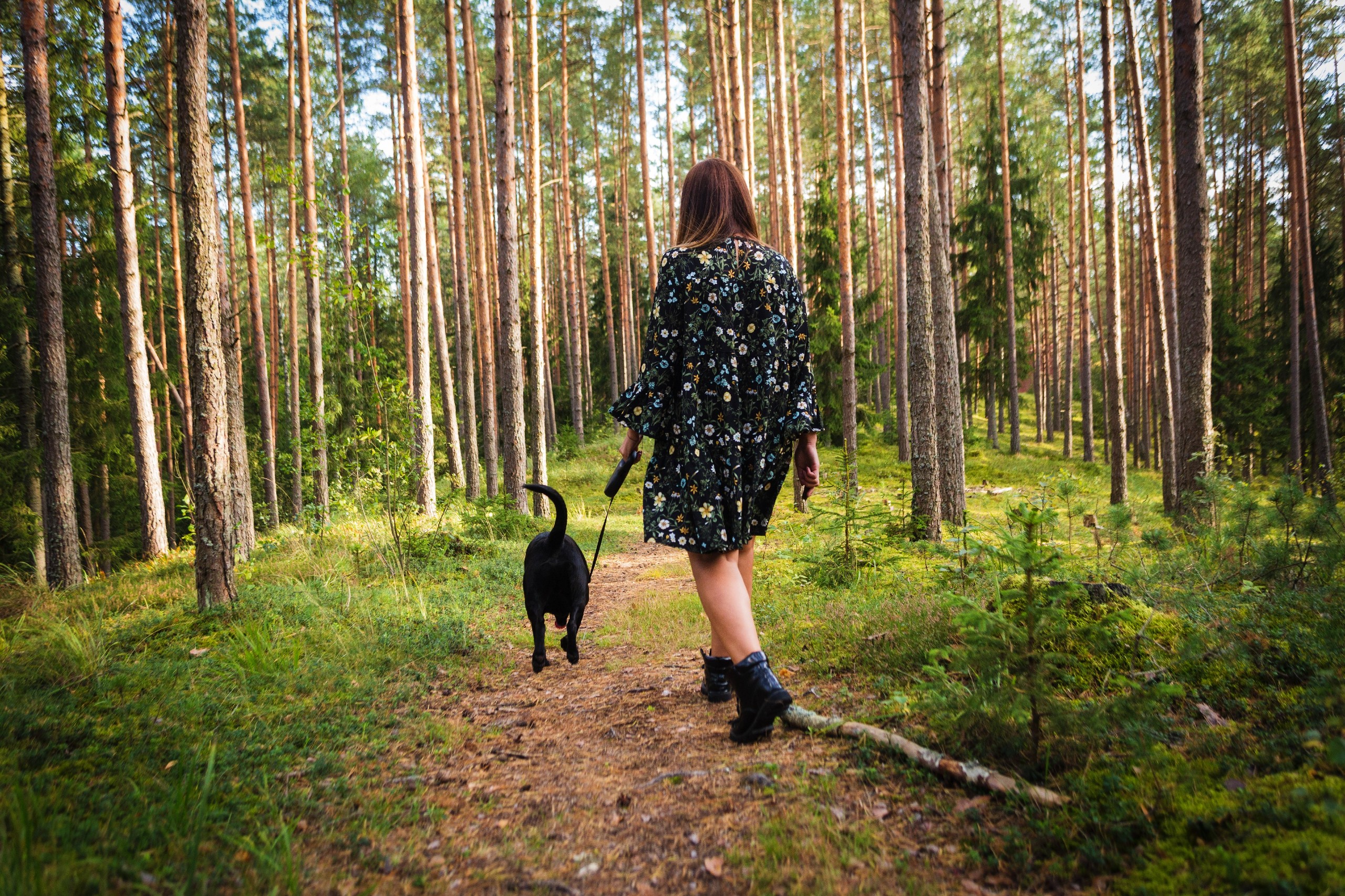 Girl hiking with her dog