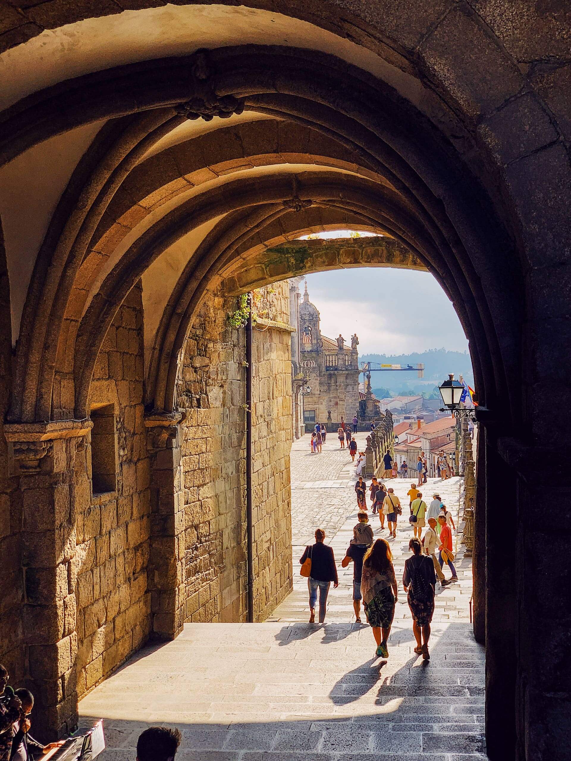 Spanish architecture hiking trekking Camino de Santiago through country and historic cities