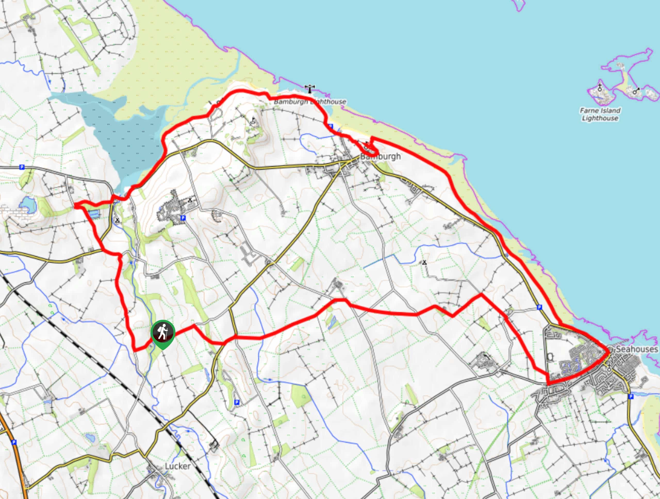 Bradford, Bamburgh, and Seahouses Circular Walk Map