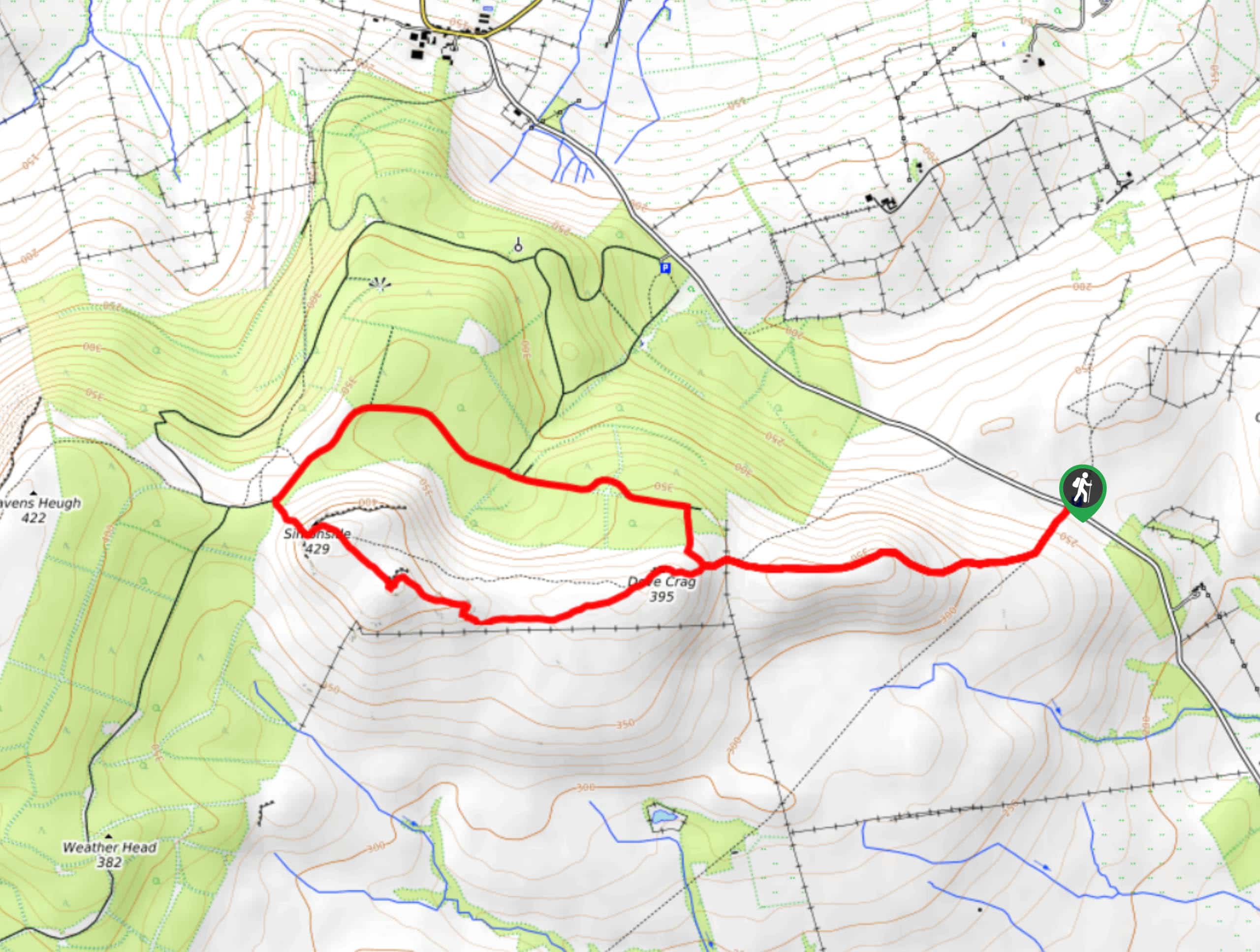 Dove Crag and Simonside via Lordenshaws Car Park Map