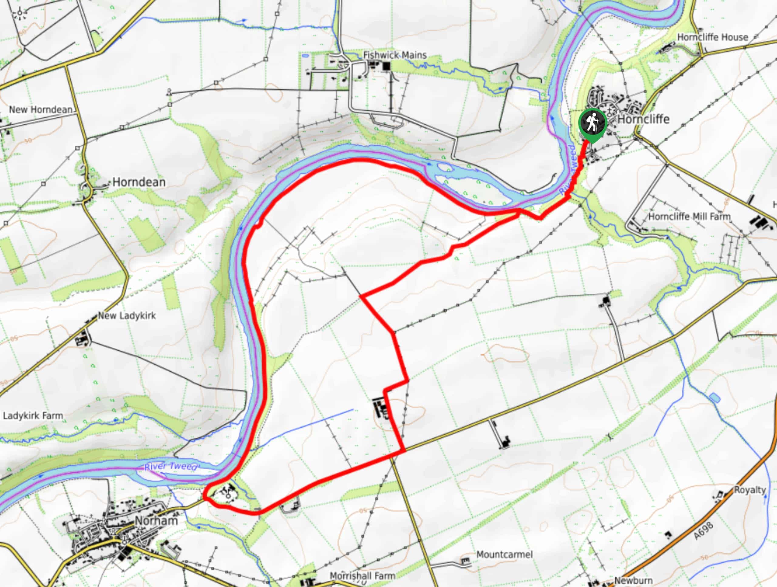 Horncliffe to Norham Circular Walk Map