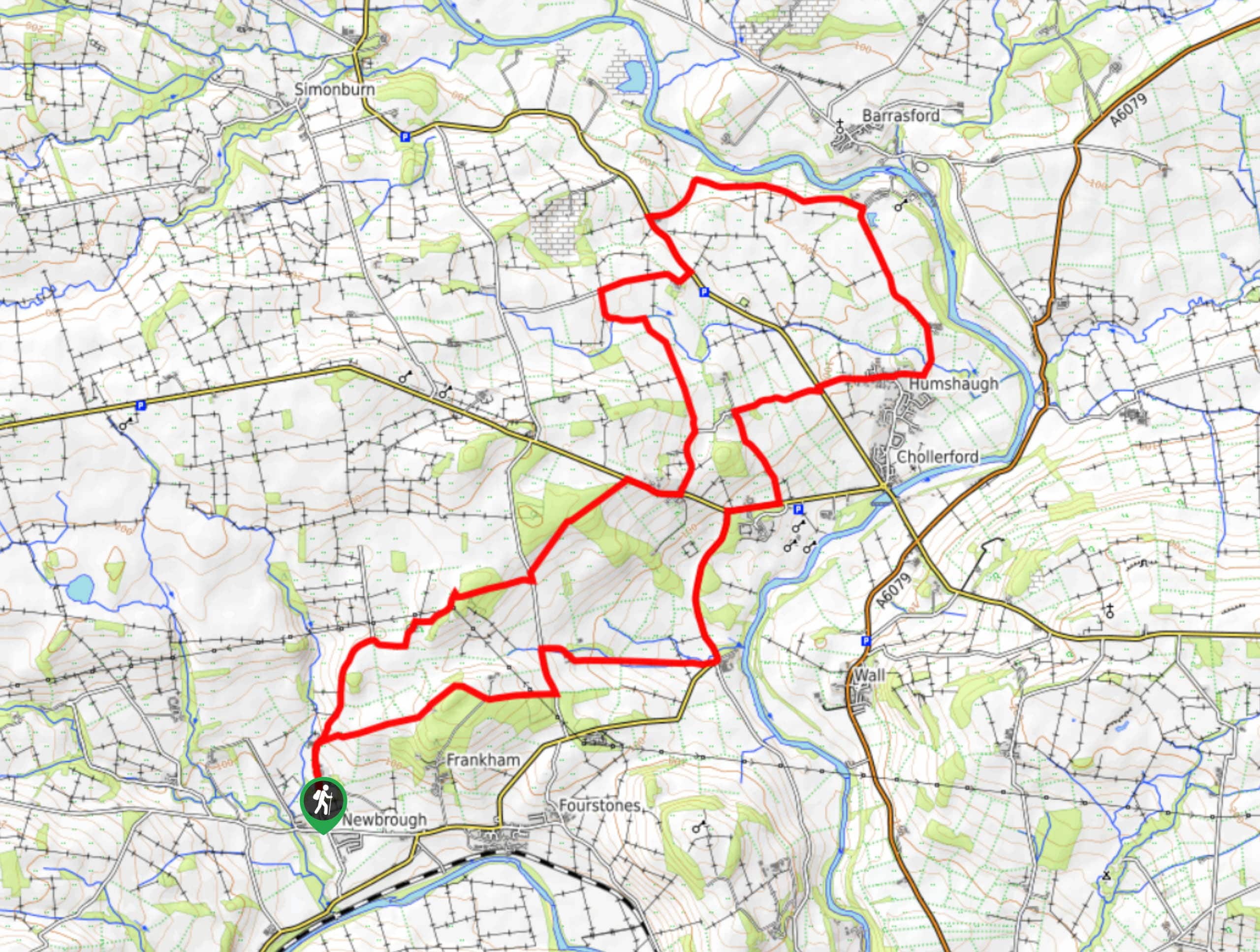 Newbrough and River North Tyne Circular Walk Map