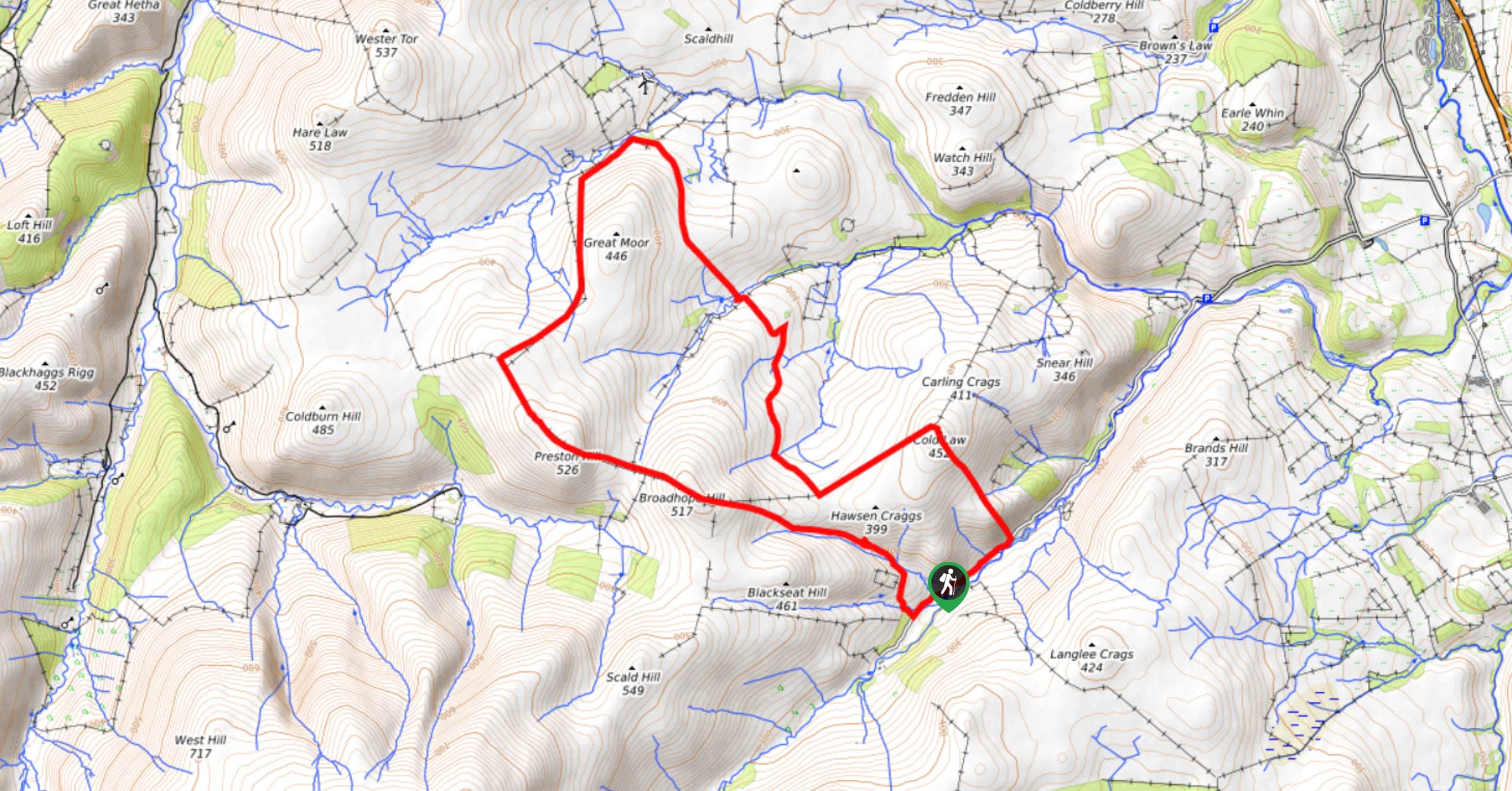 Preston Hill and Cold Law Circular Walk Map