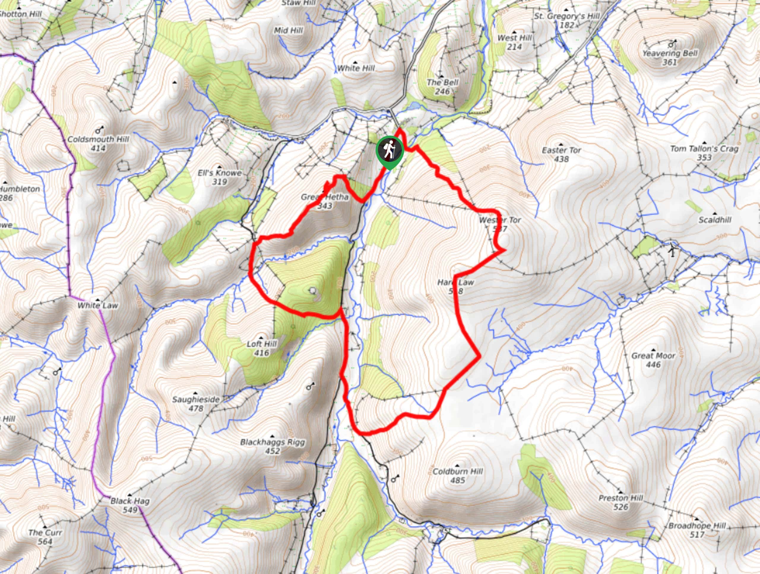 West Newton Tor and Great Hetha Cheviots Walk Map
