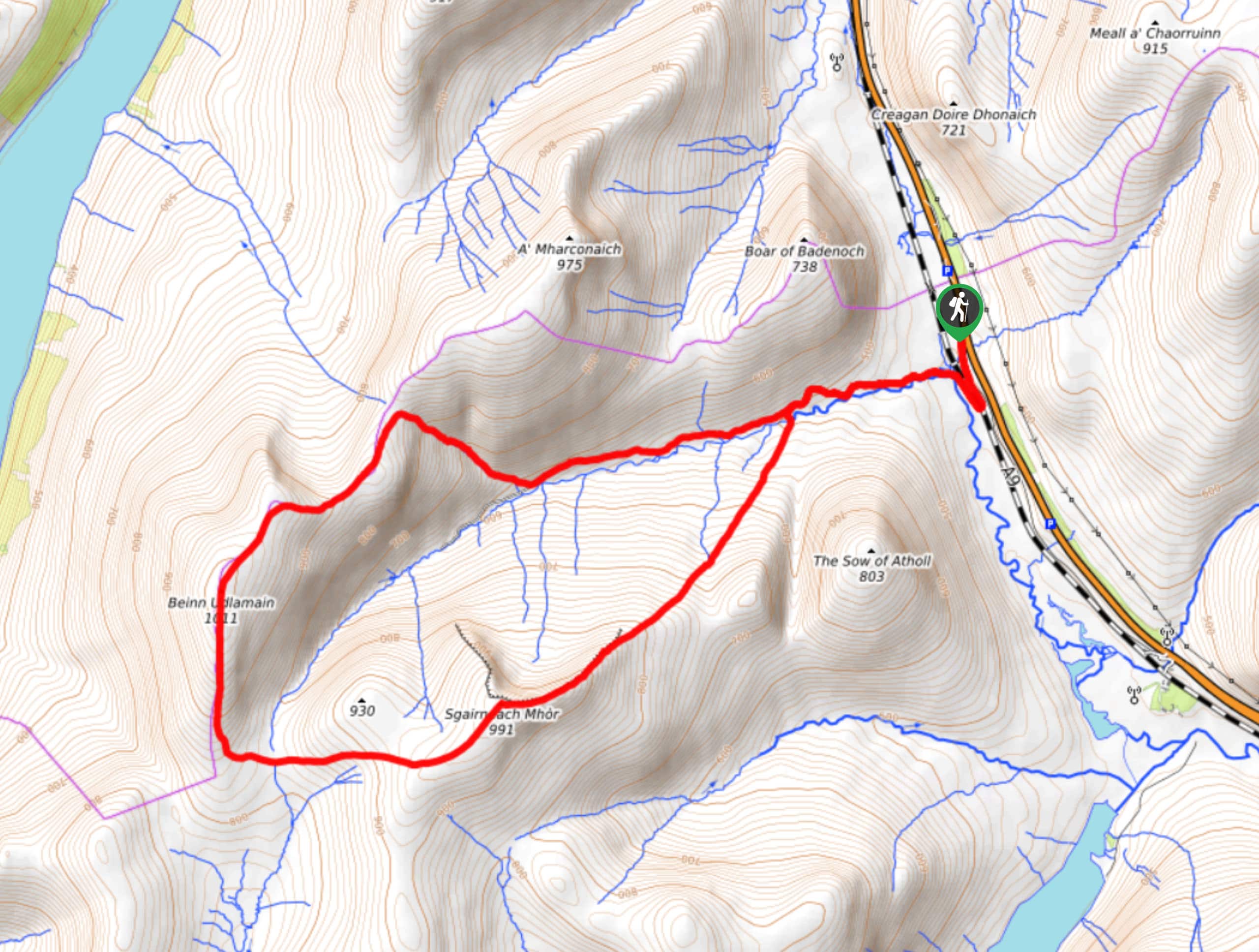 Beinn Udlamain Munro and Sgairneach Mhòr Walk Map