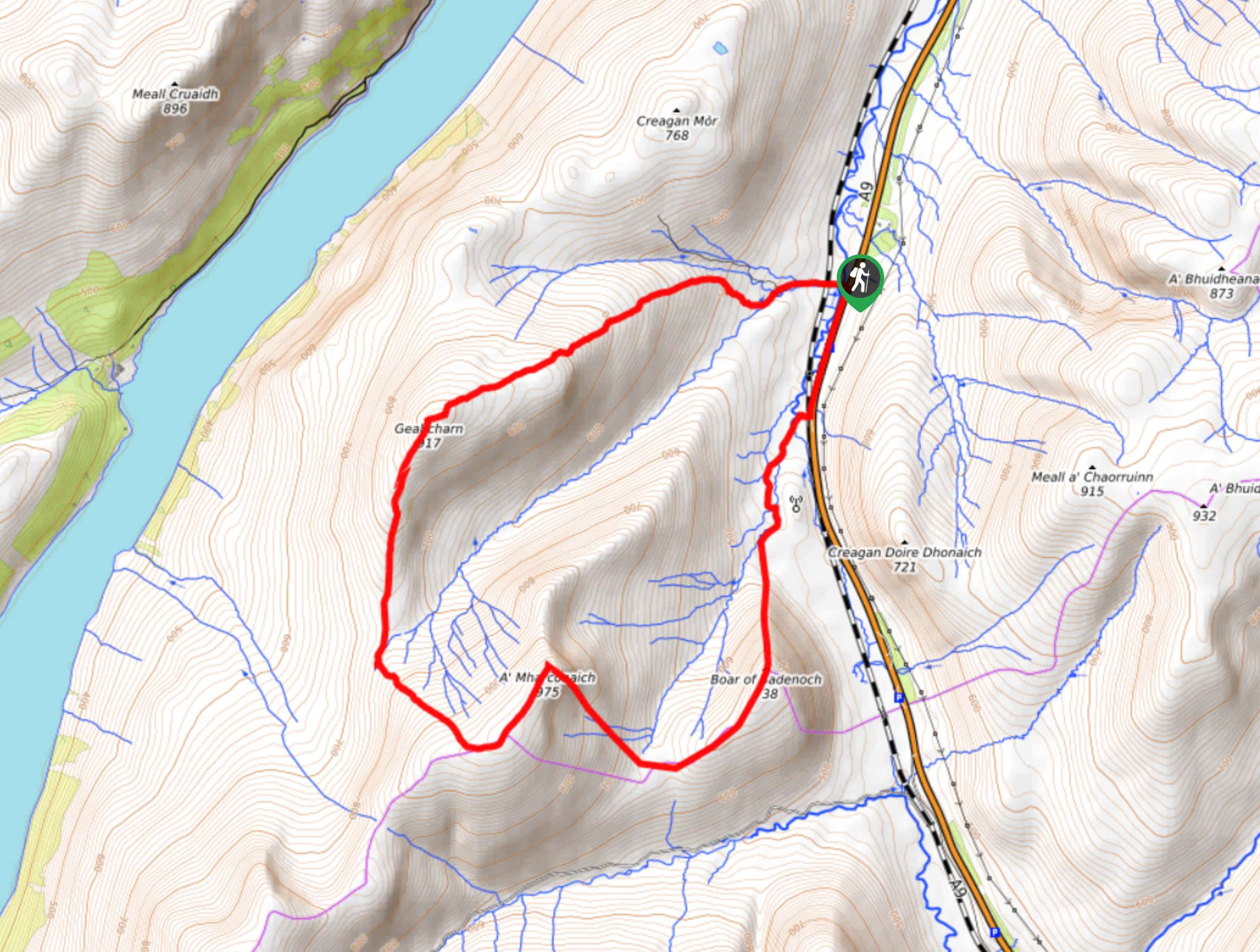 Boar of Badenoch, A’ Mharconaich, and Geal-Charn Walk Map