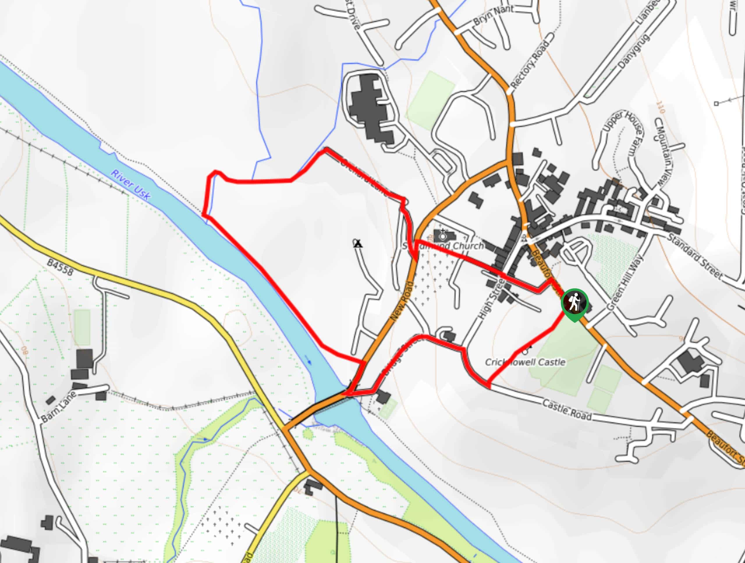 Crickhowell Castle and River Usk Circular Walk Map