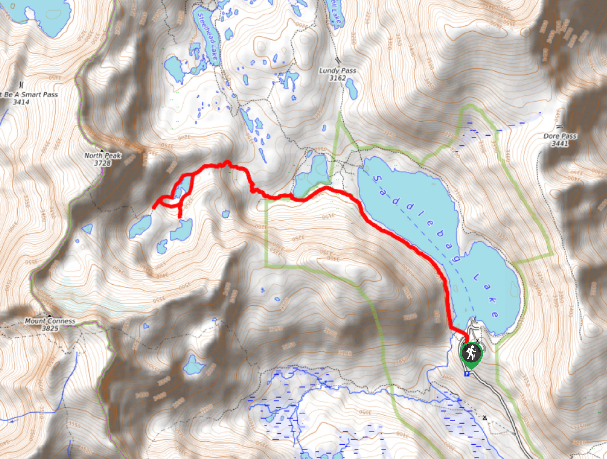 Conness Lake from Saddlebag Lake Trail Map