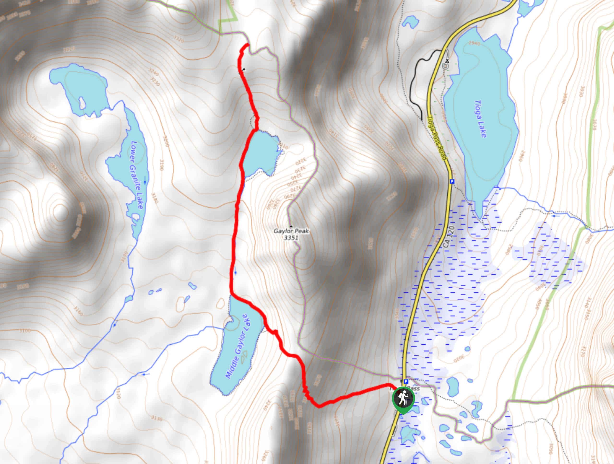 Great Sierra Mine via Gaylor Lakes Trail Map