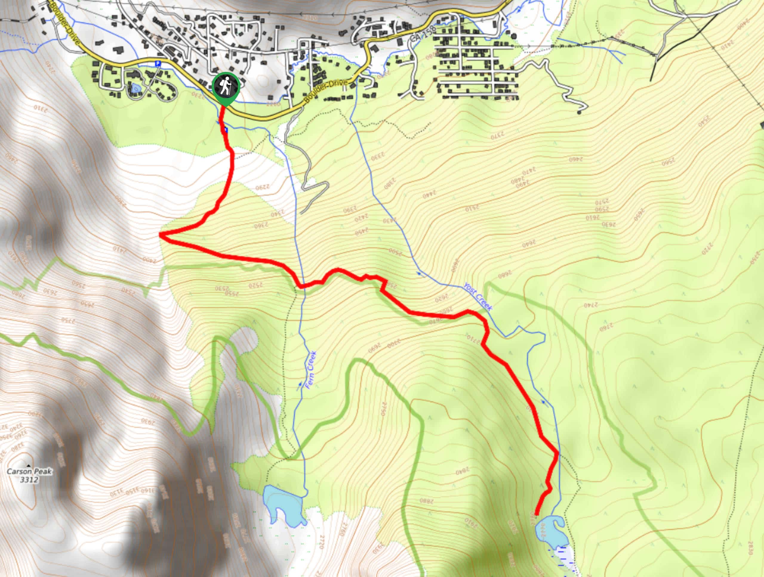 Yost Creek to Yost Lake Trail Map
