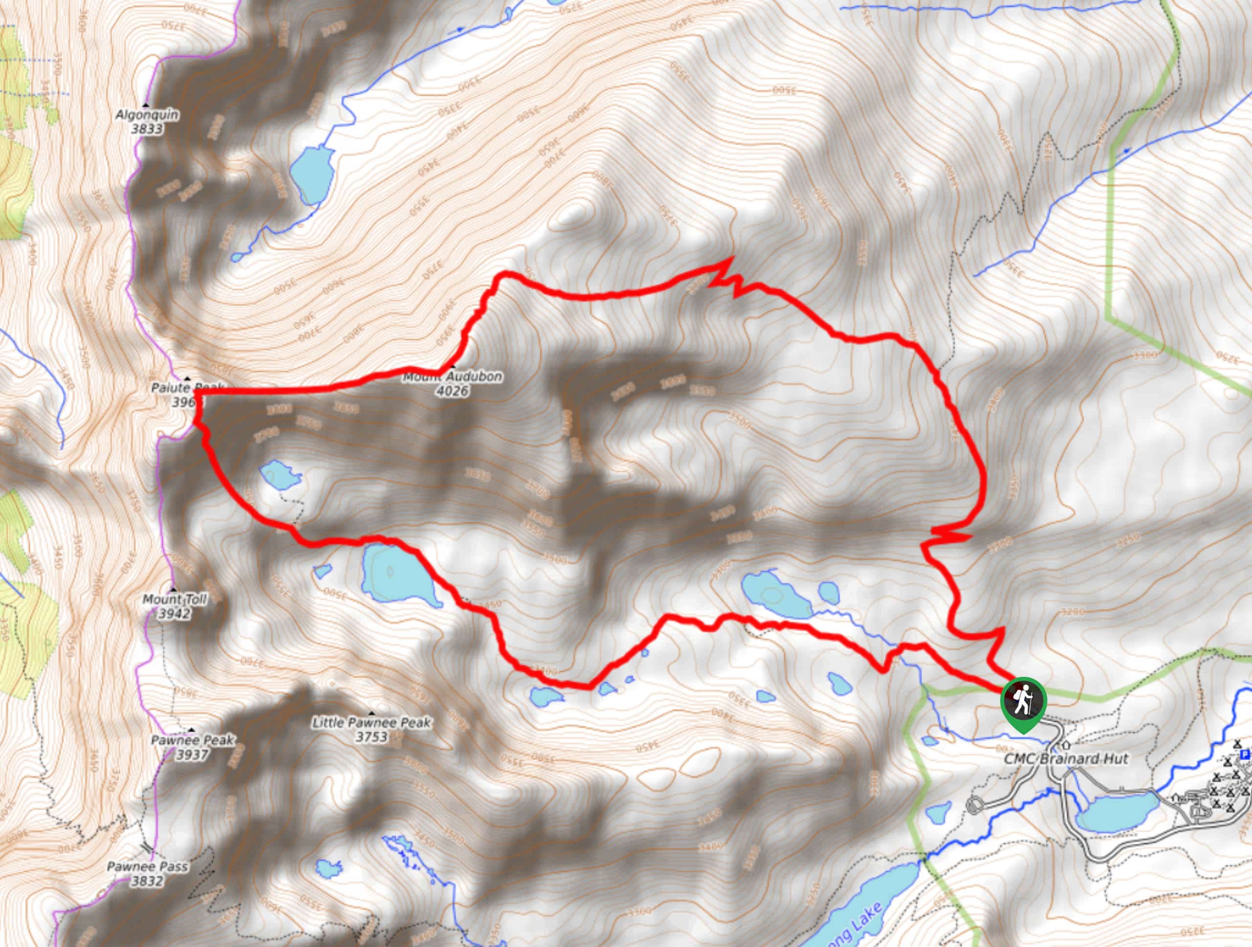 Mount Audubon and Paiute Peak Hike Map