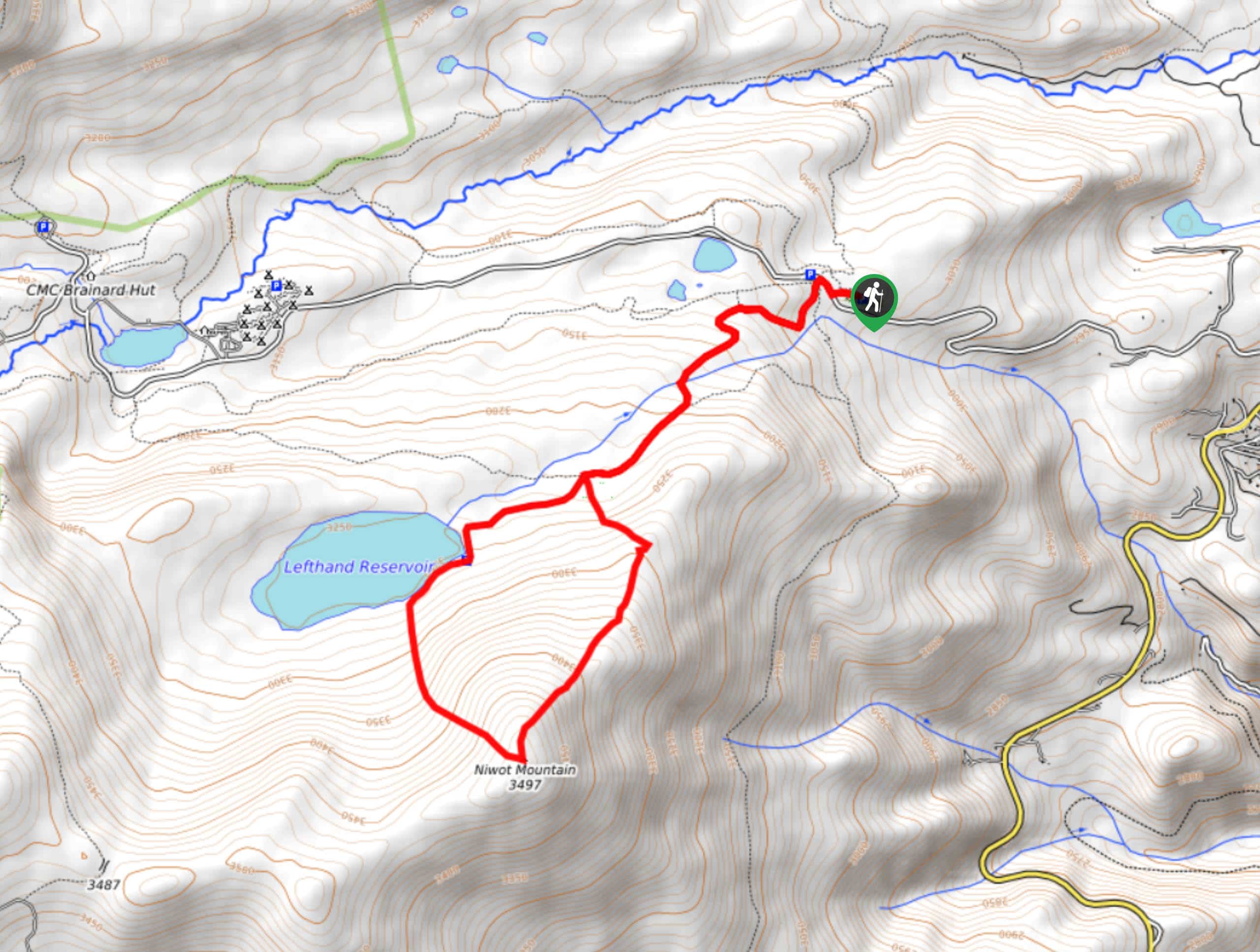 Niwot Mountain via Left Hand Reservoir Road Hike Map
