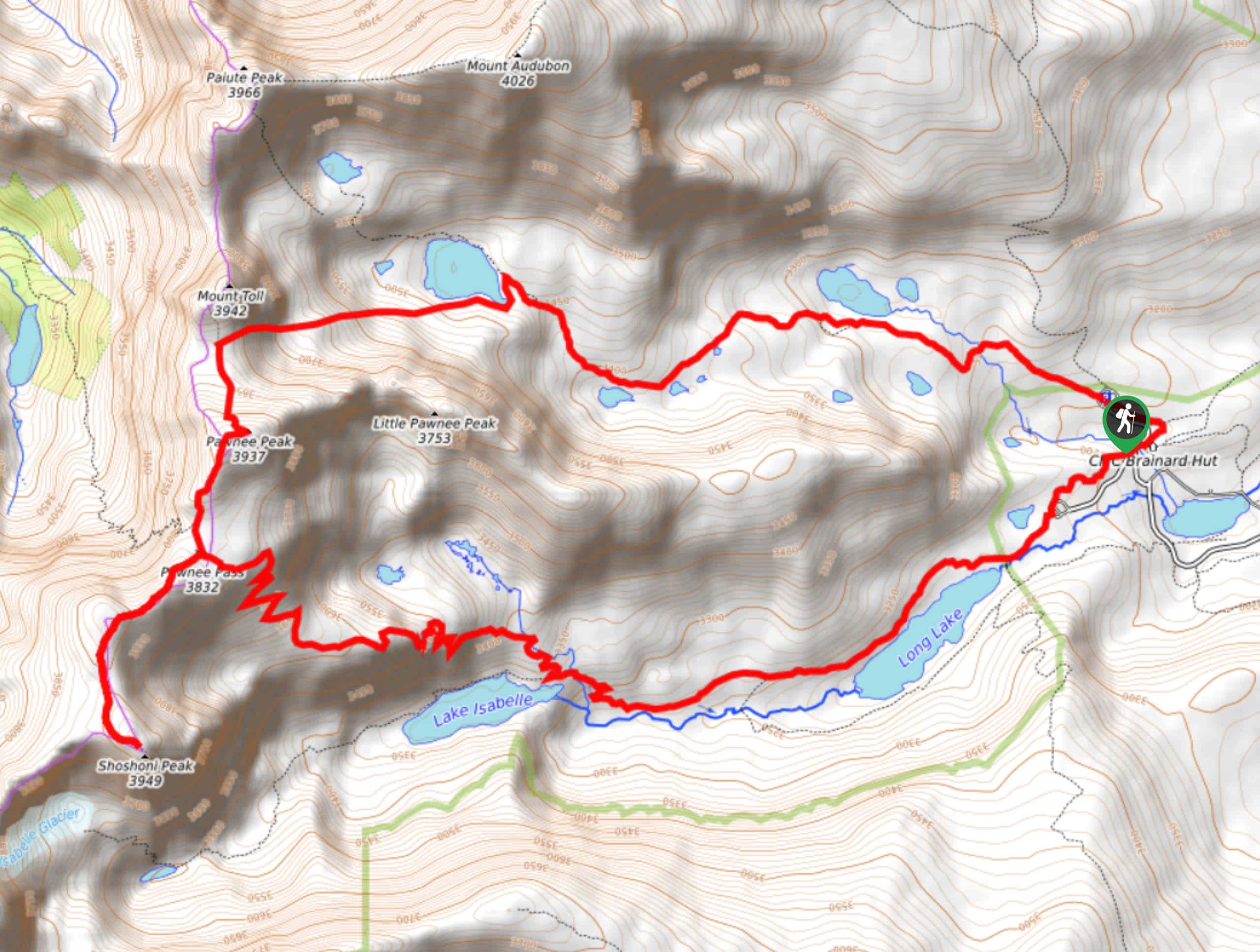 Shoshoni and Pawnee Peaks Hike Map