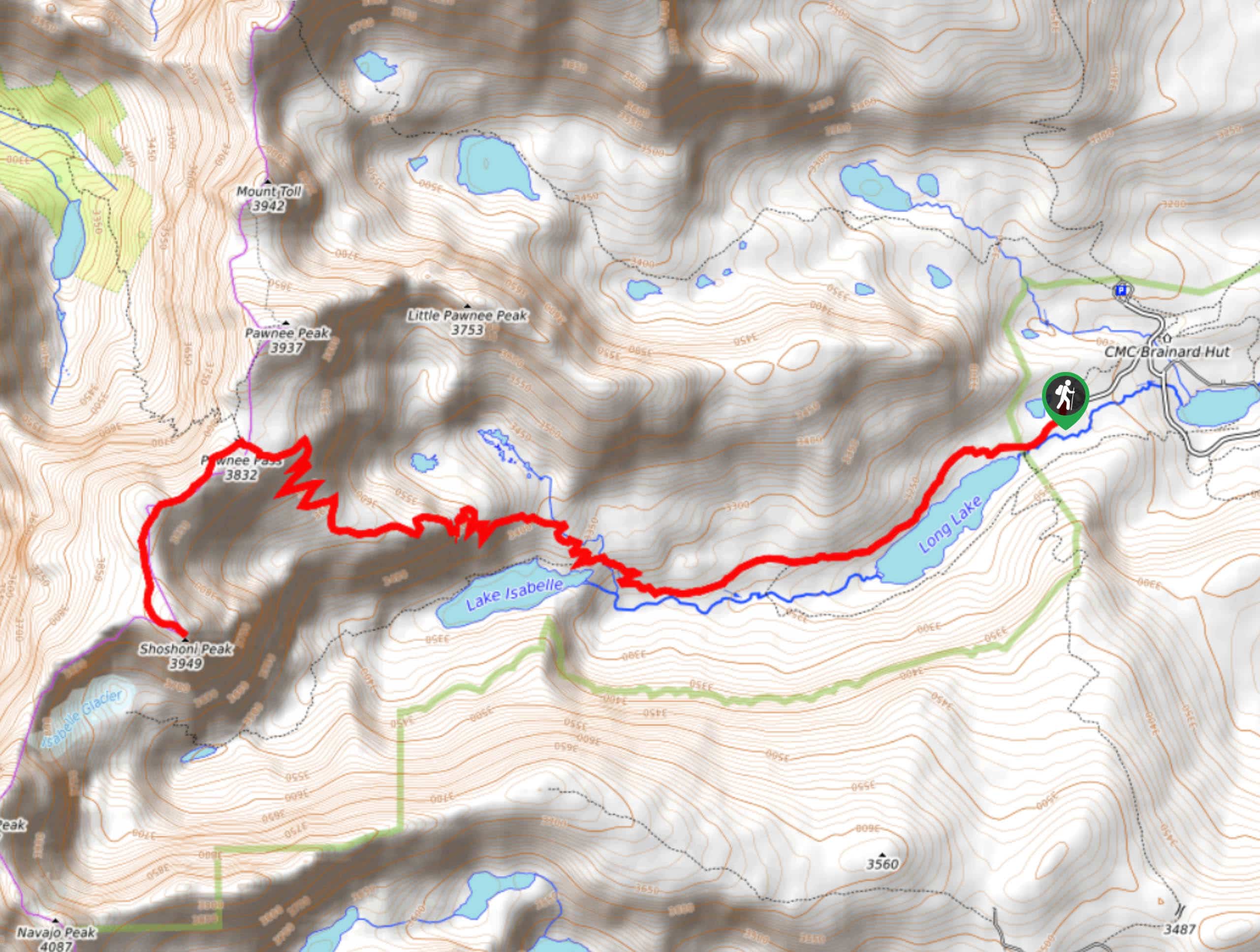 Shoshoni Peak via Pawnee Pass Hike Map