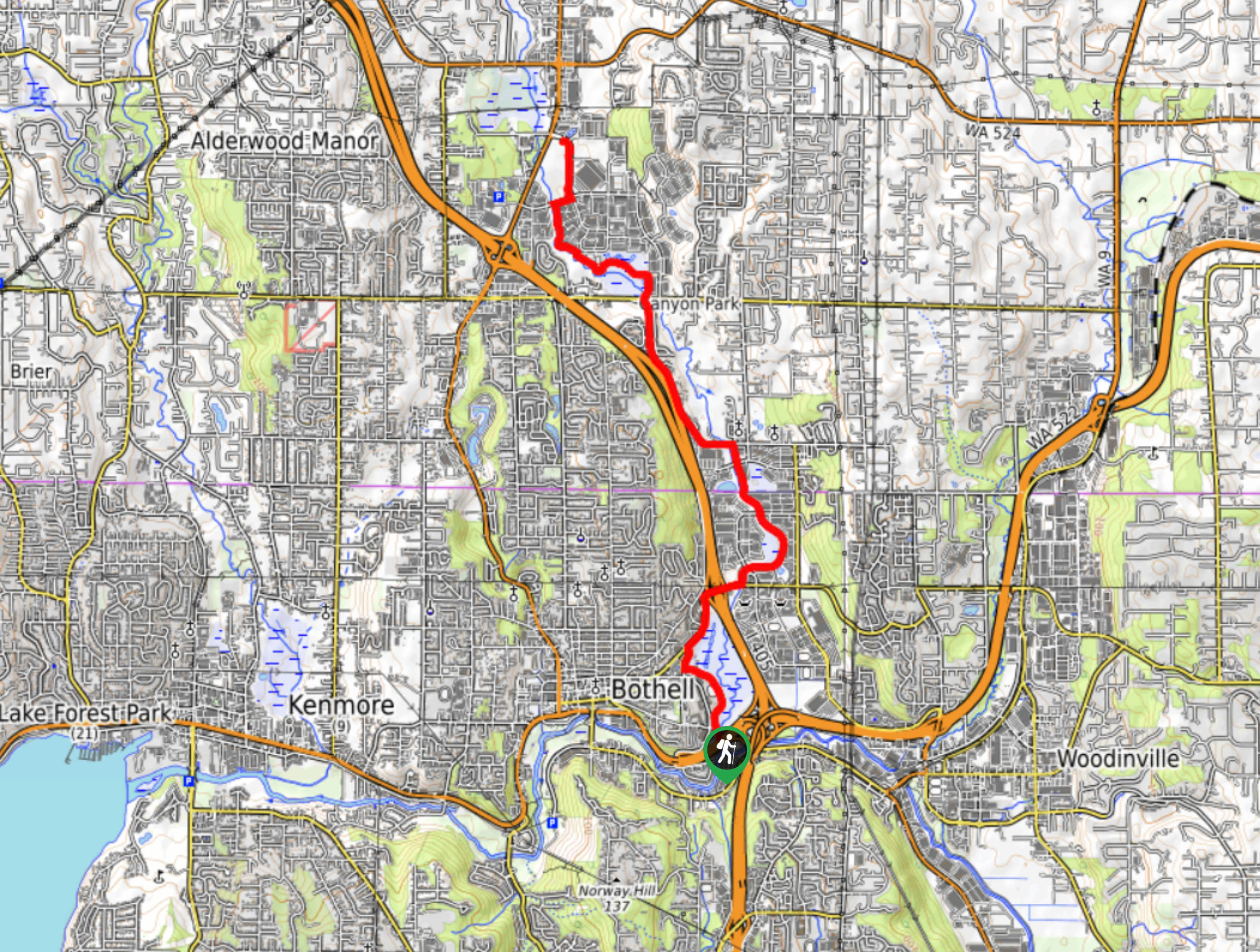 North Creek Trail: U of WA Bothell to Thrasher’s Corner Map