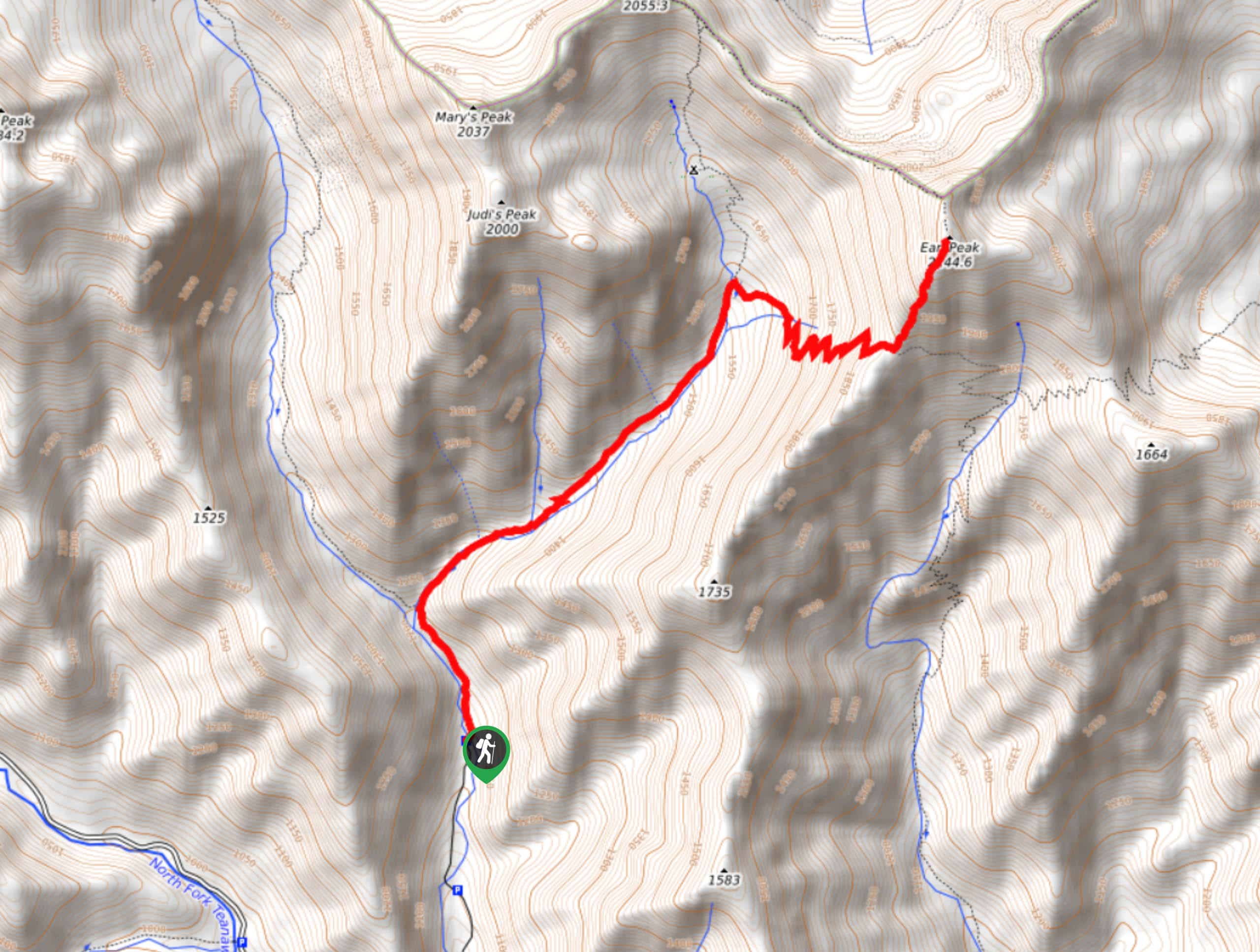 Earl Peak via Bean Creek Trail Map