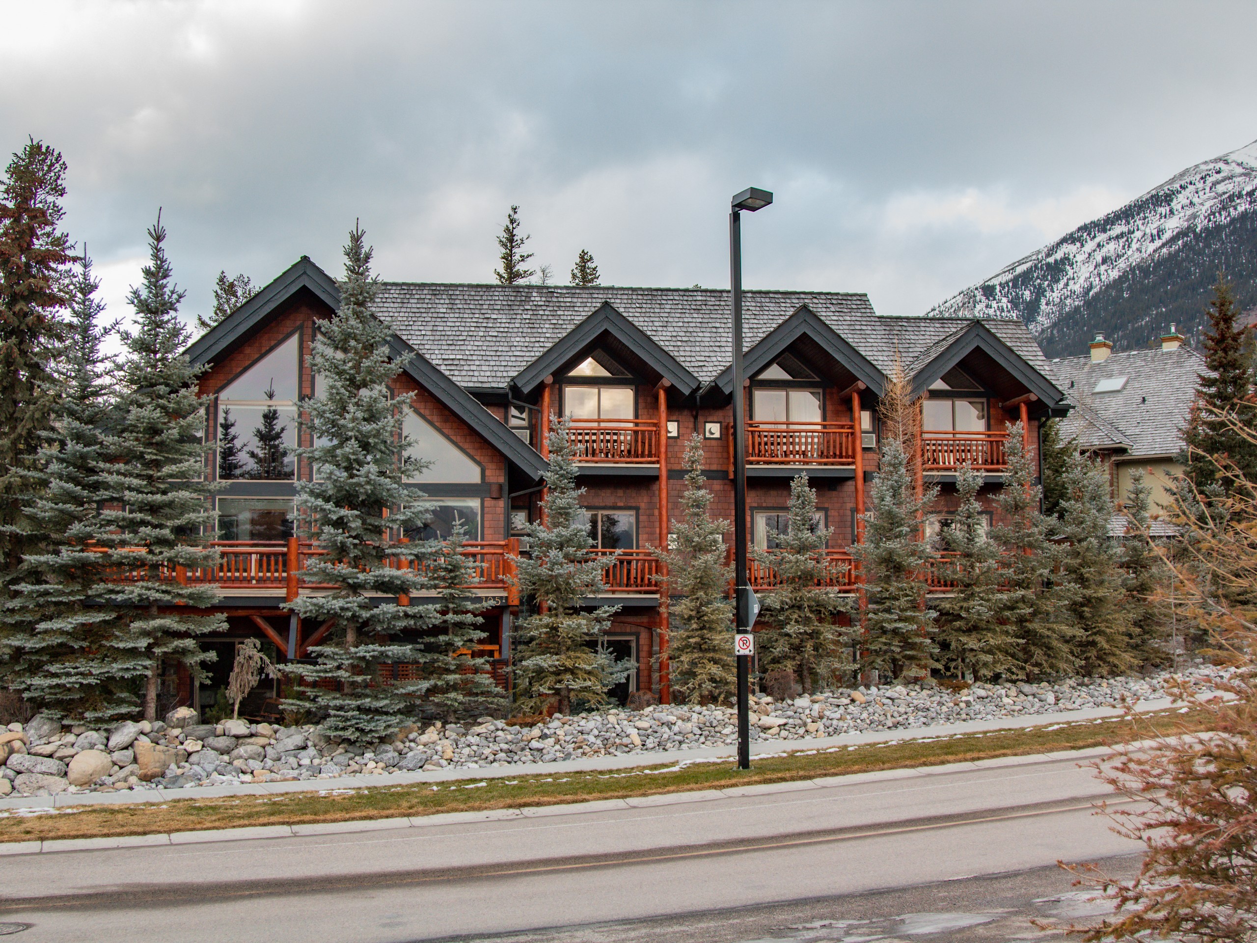 Approaching Bear and Bison Inn in Canmore