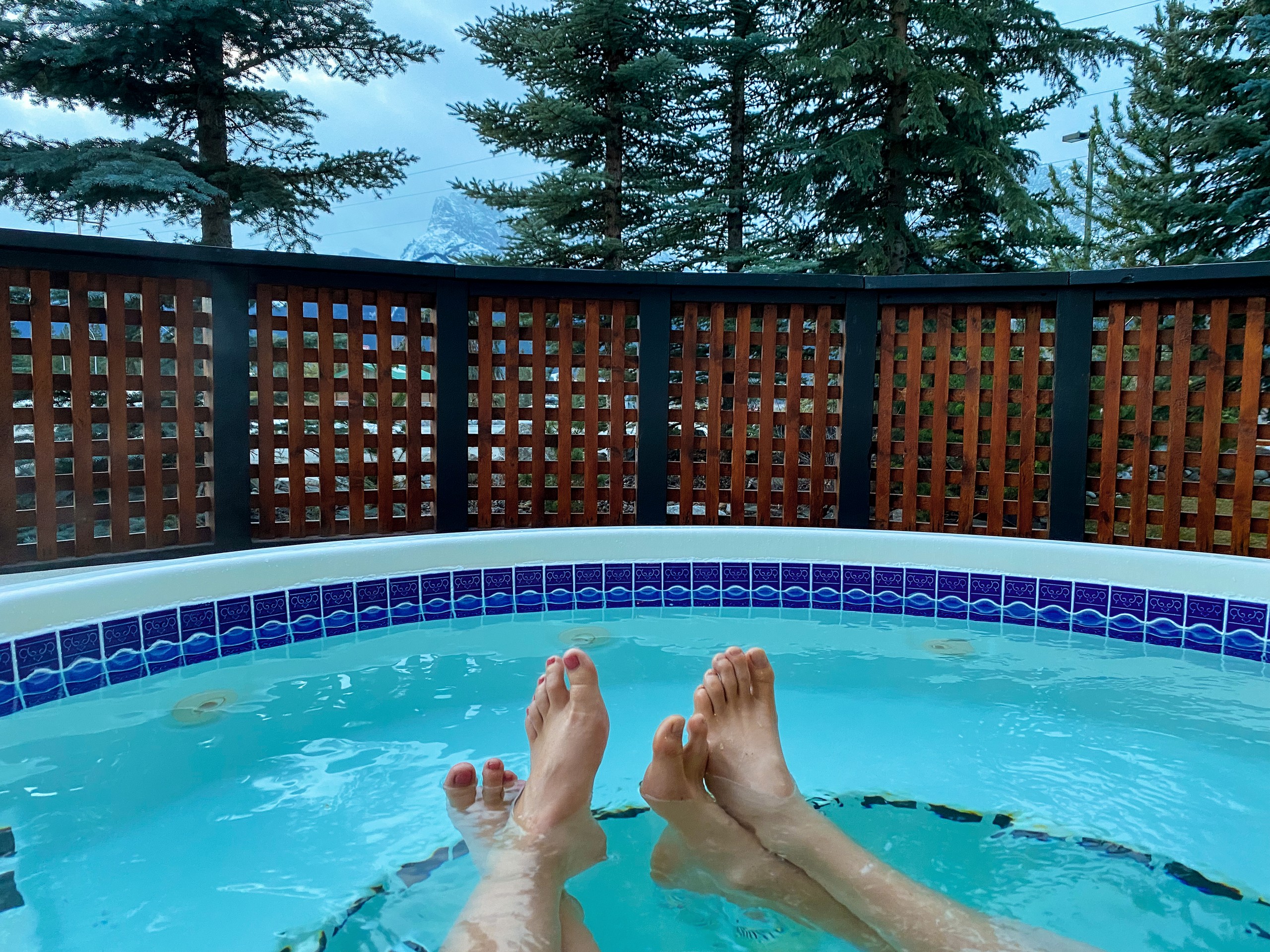 Enjoying the hottub at A Bear and Bison Inn