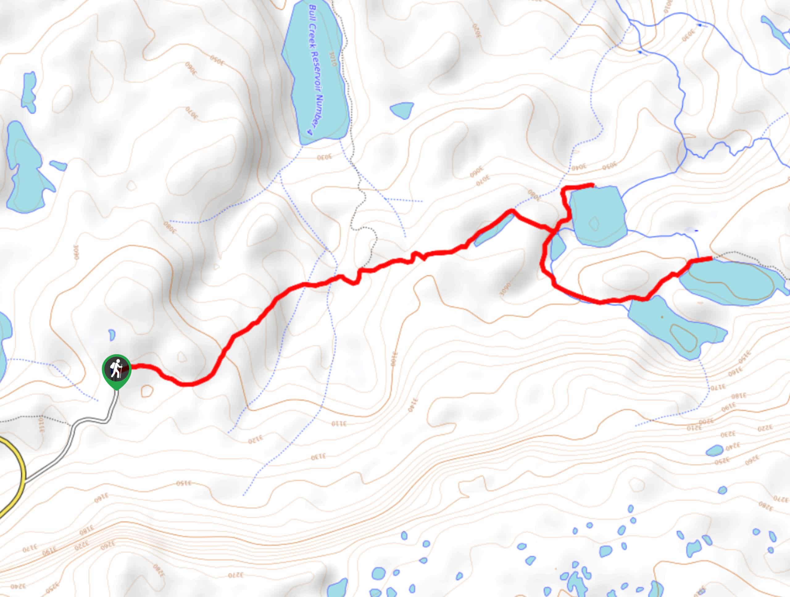 Bull Creek Reservoirs via Lake of the Woods Trail Map