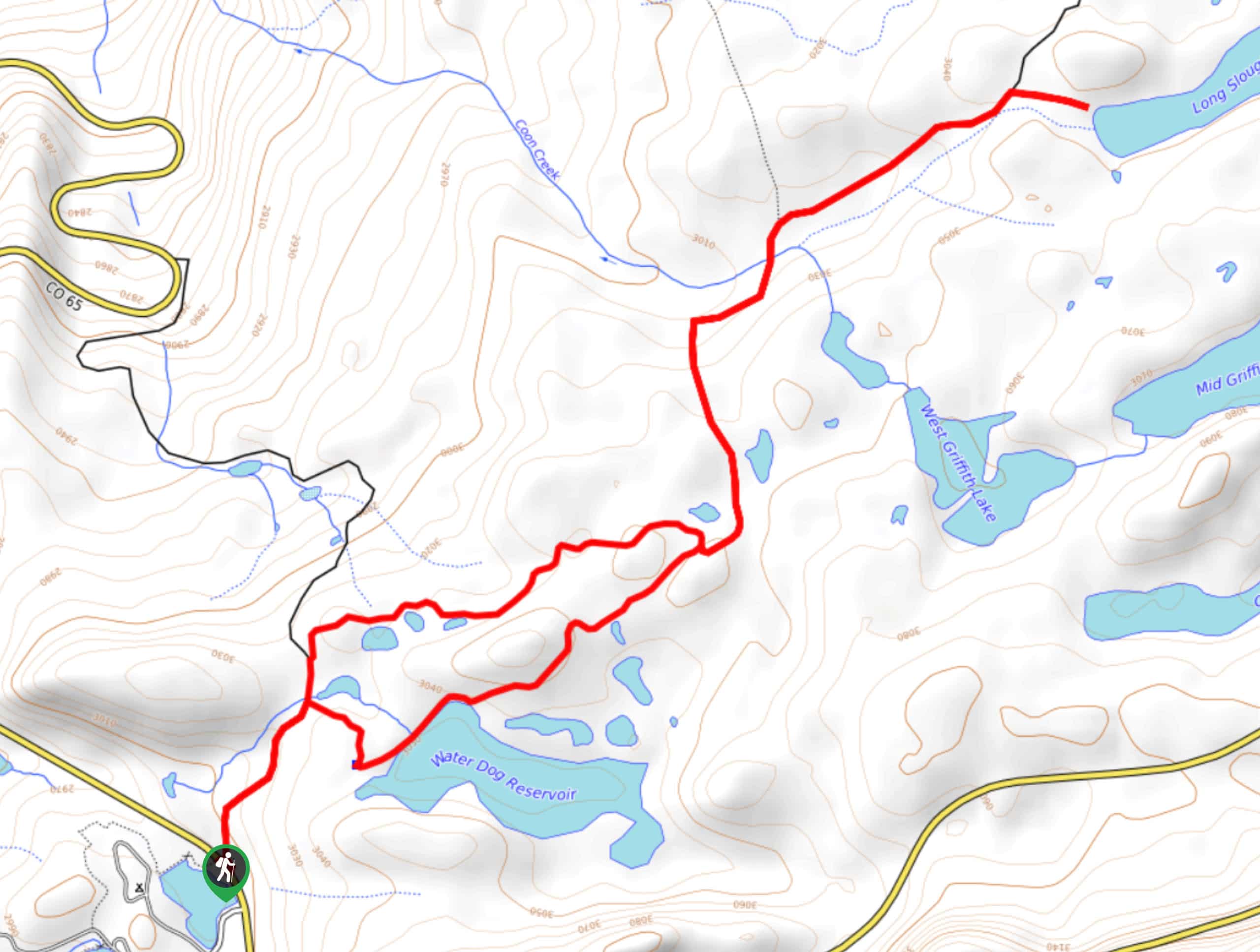 Water Dog Reservoir via Crum Reservoir Trail Map