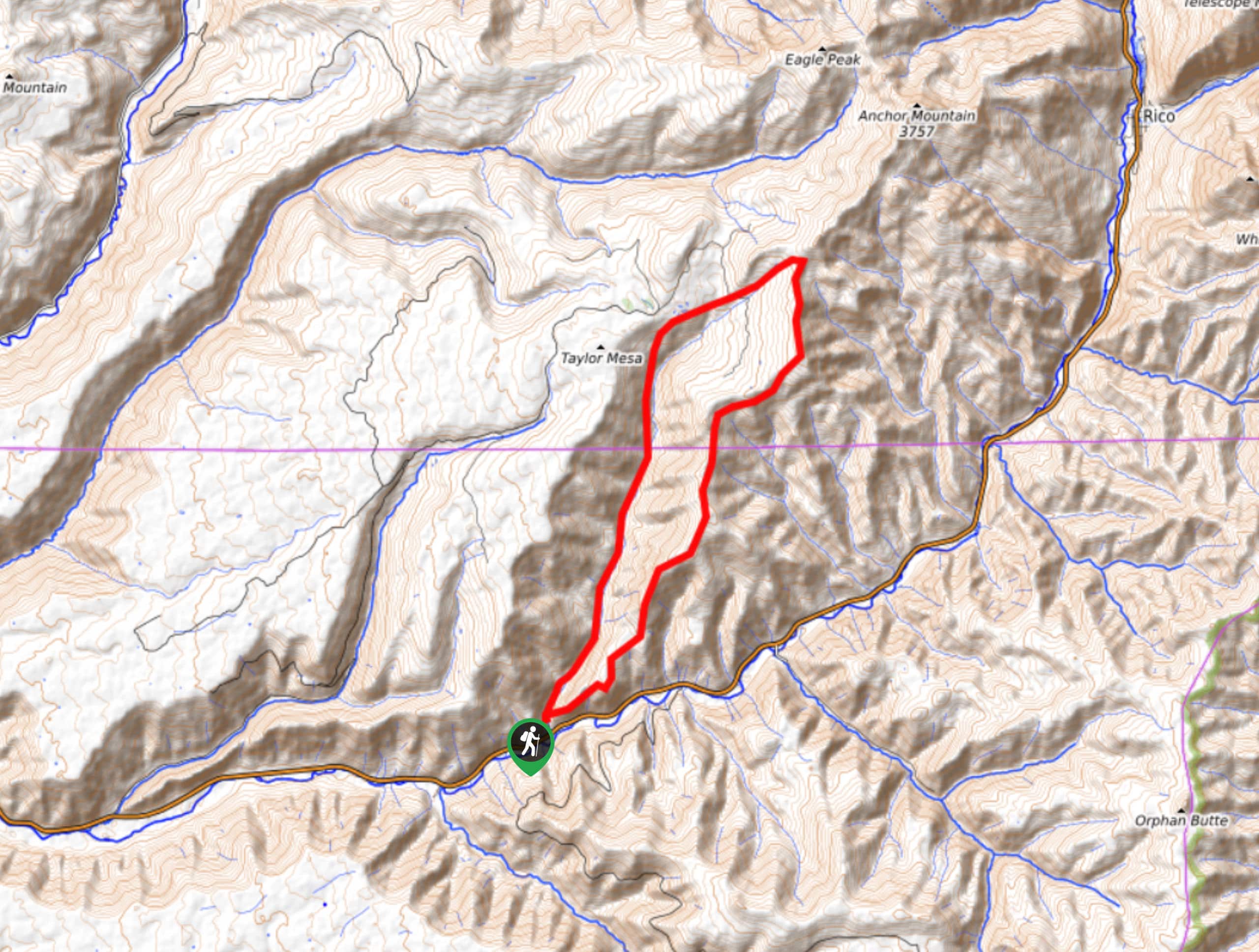Priest Gulch and Highline Driveway Loop Trail Map