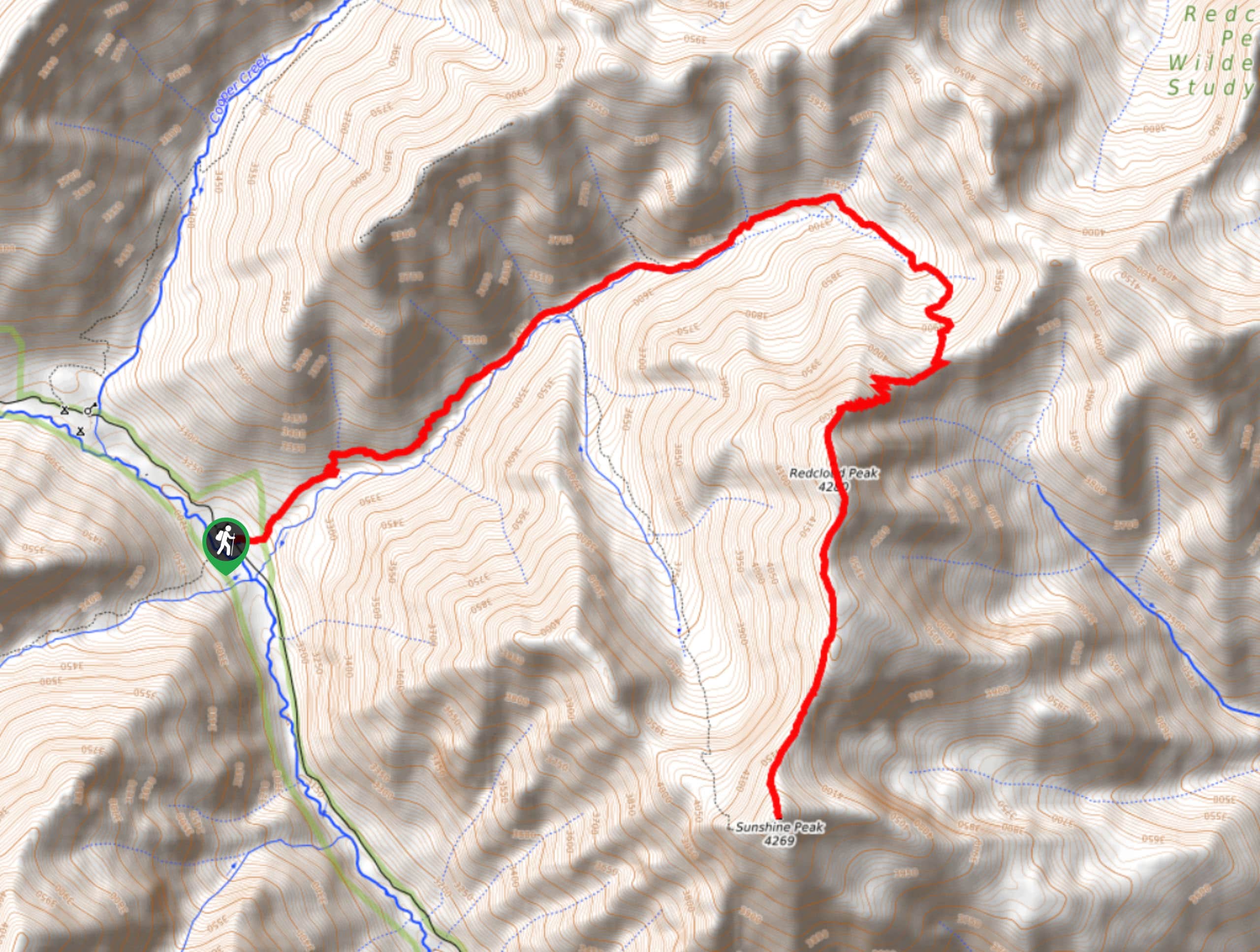 Redcloud and Sunshine Peaks Hike Map
