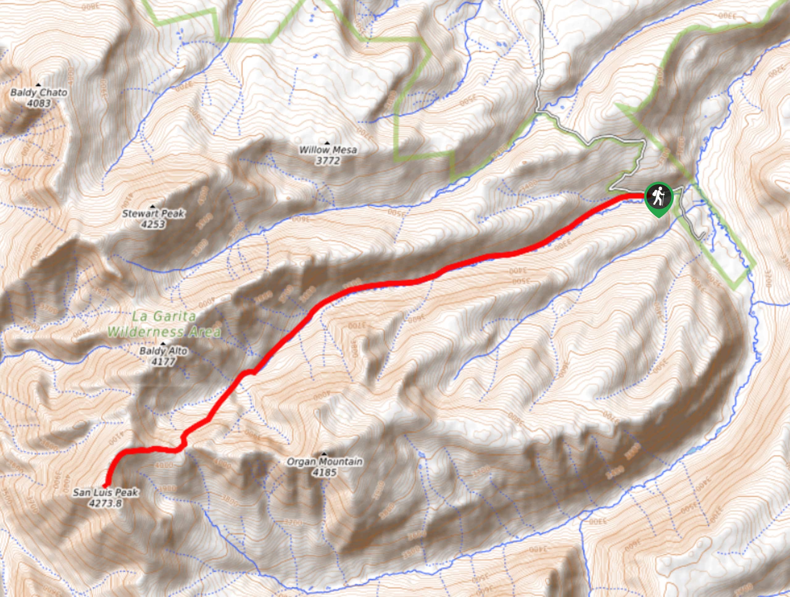San Luis Peak via Stewart Creek Trail Map
