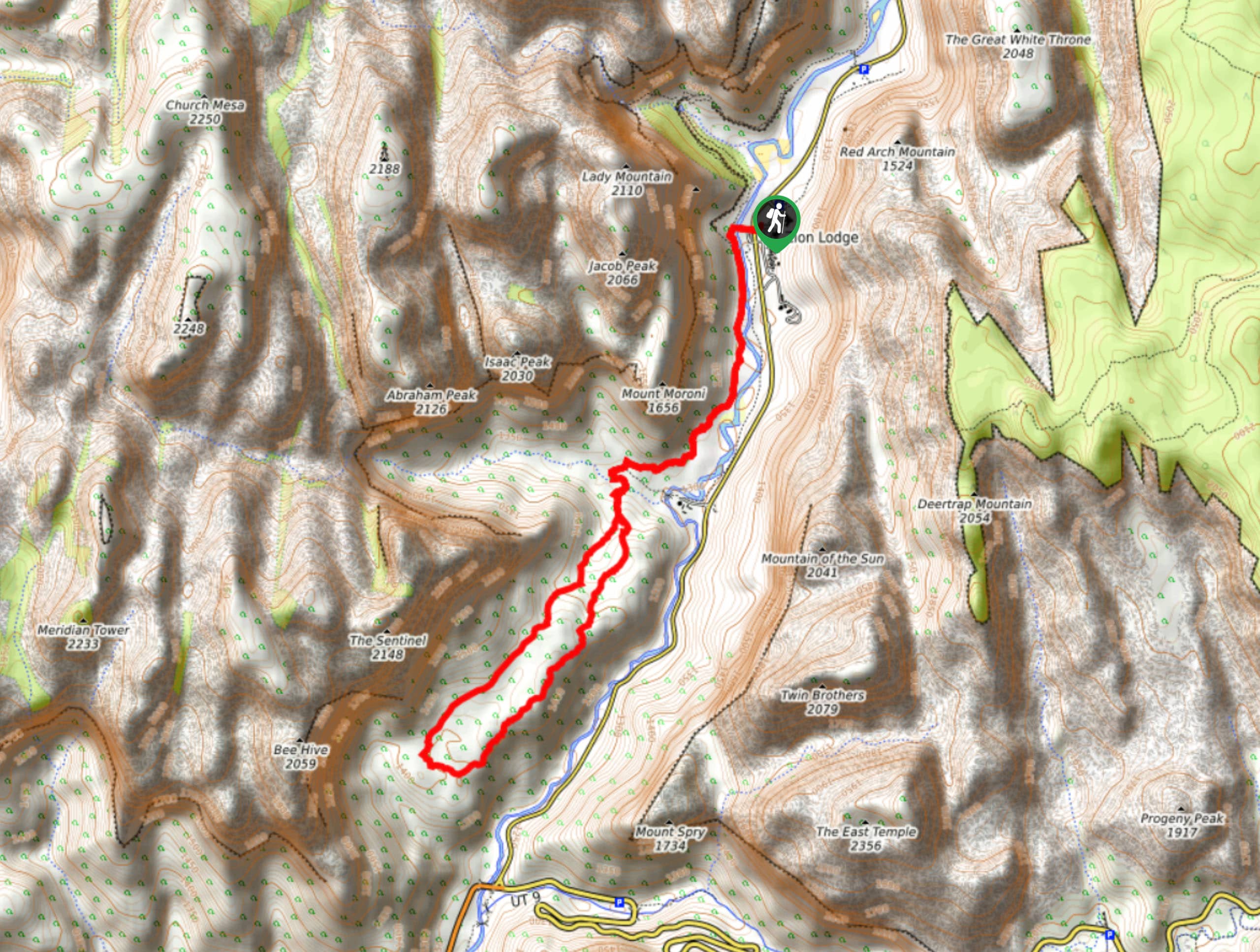 Sand Bench Loop via Zion Lodge Map
