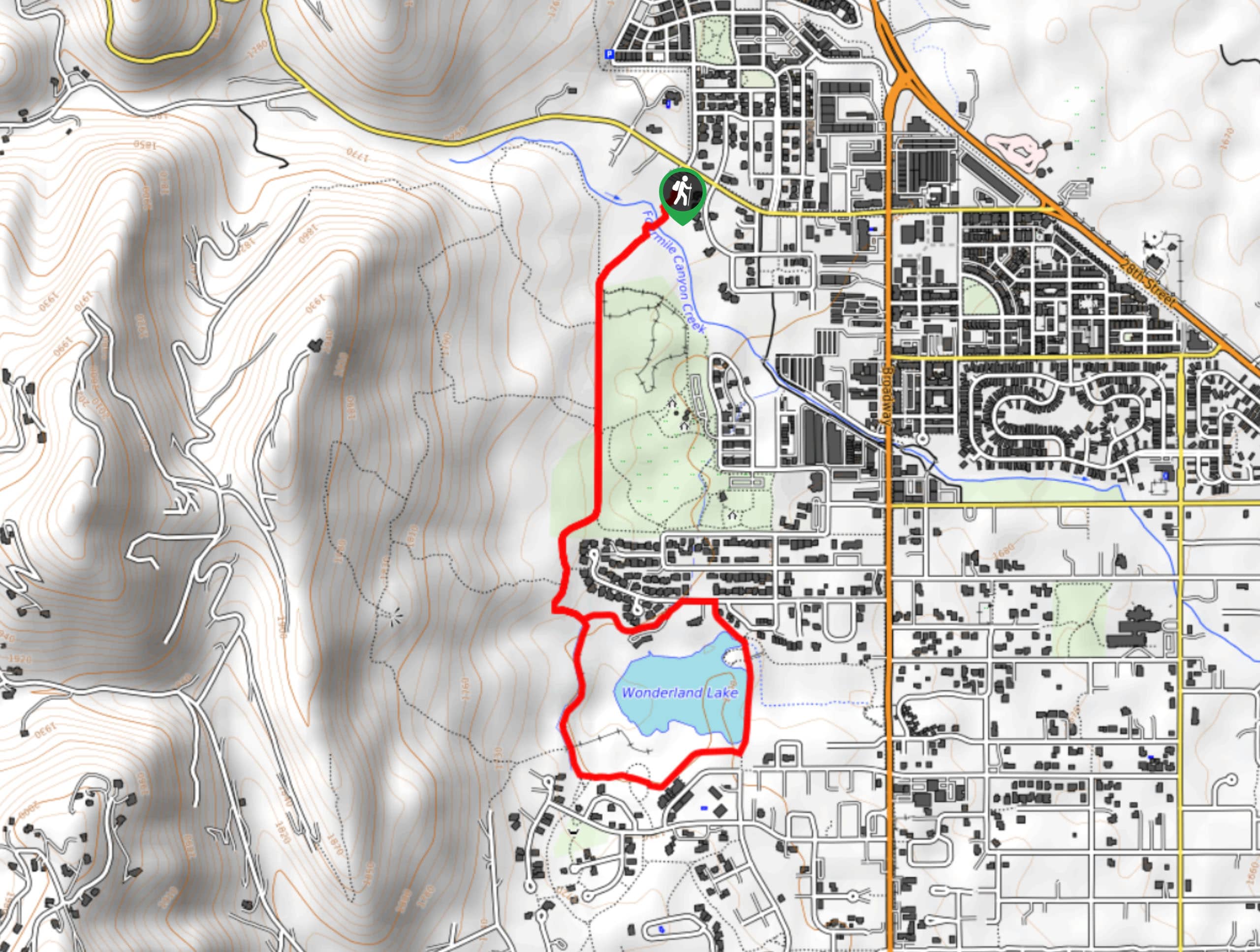 Wonderland Lake Loop via Foothills Trail Map