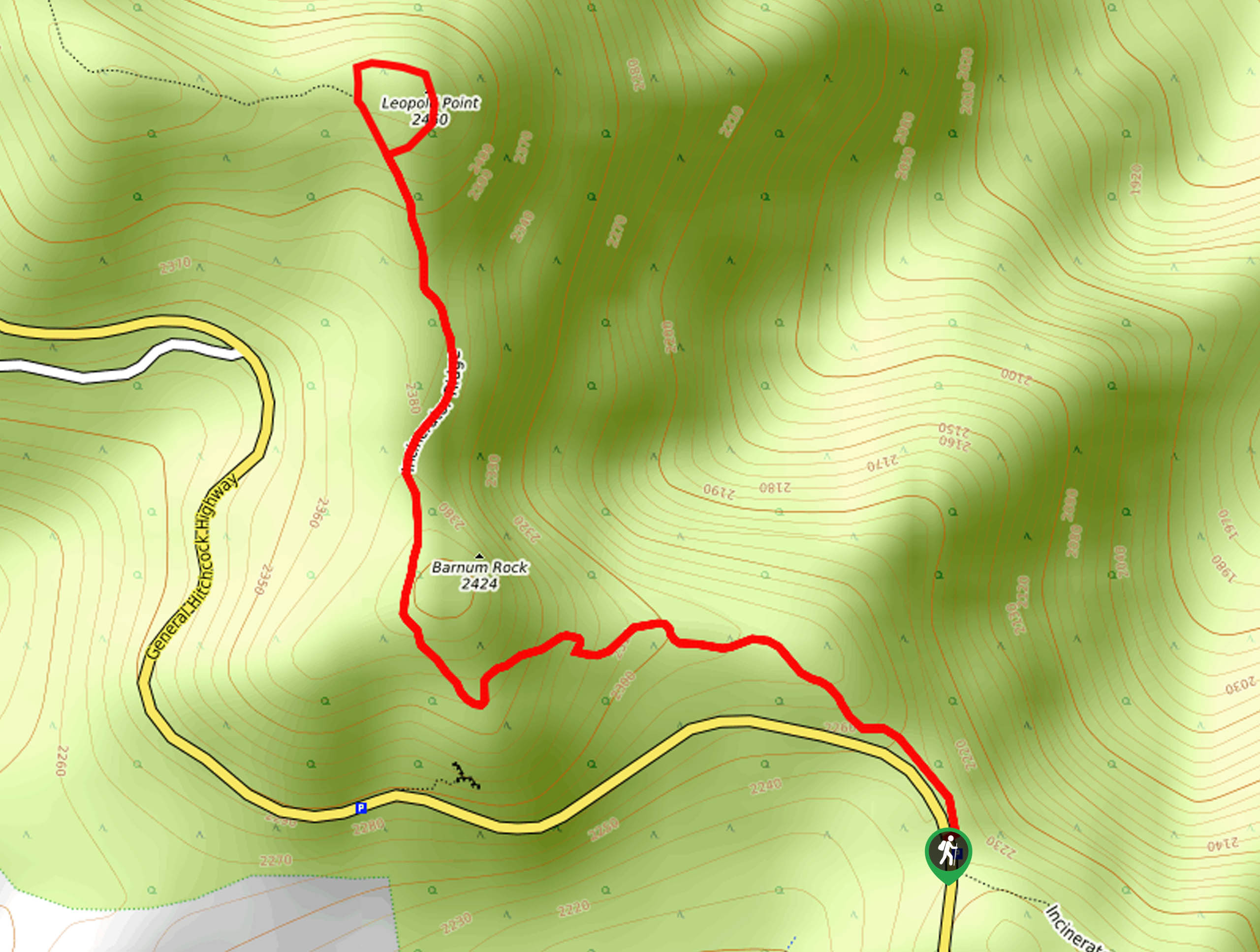 Leopold Point via Incinerator Ridge Trail Map