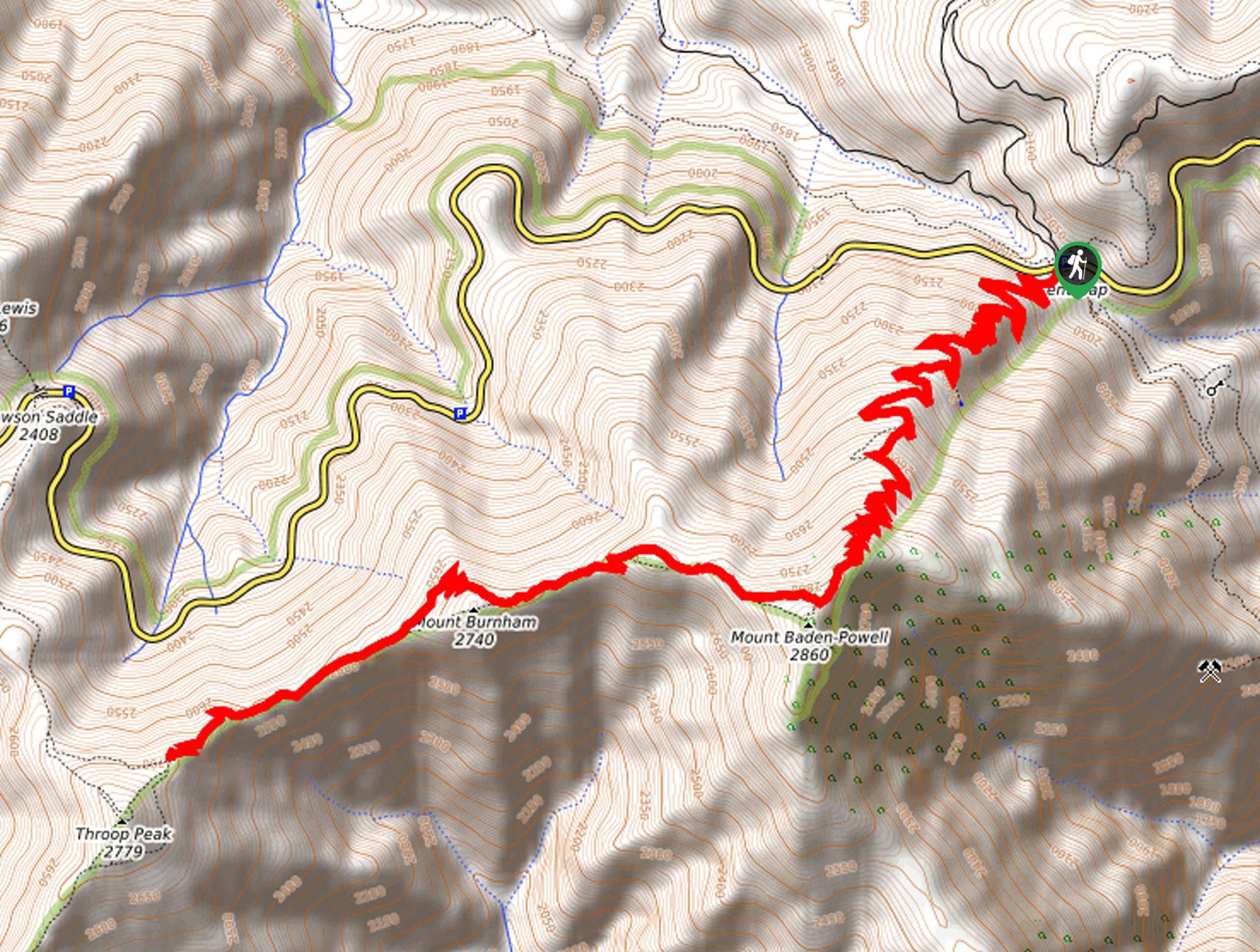 Vincent Gap to Mount Baden-Powell Hike Map