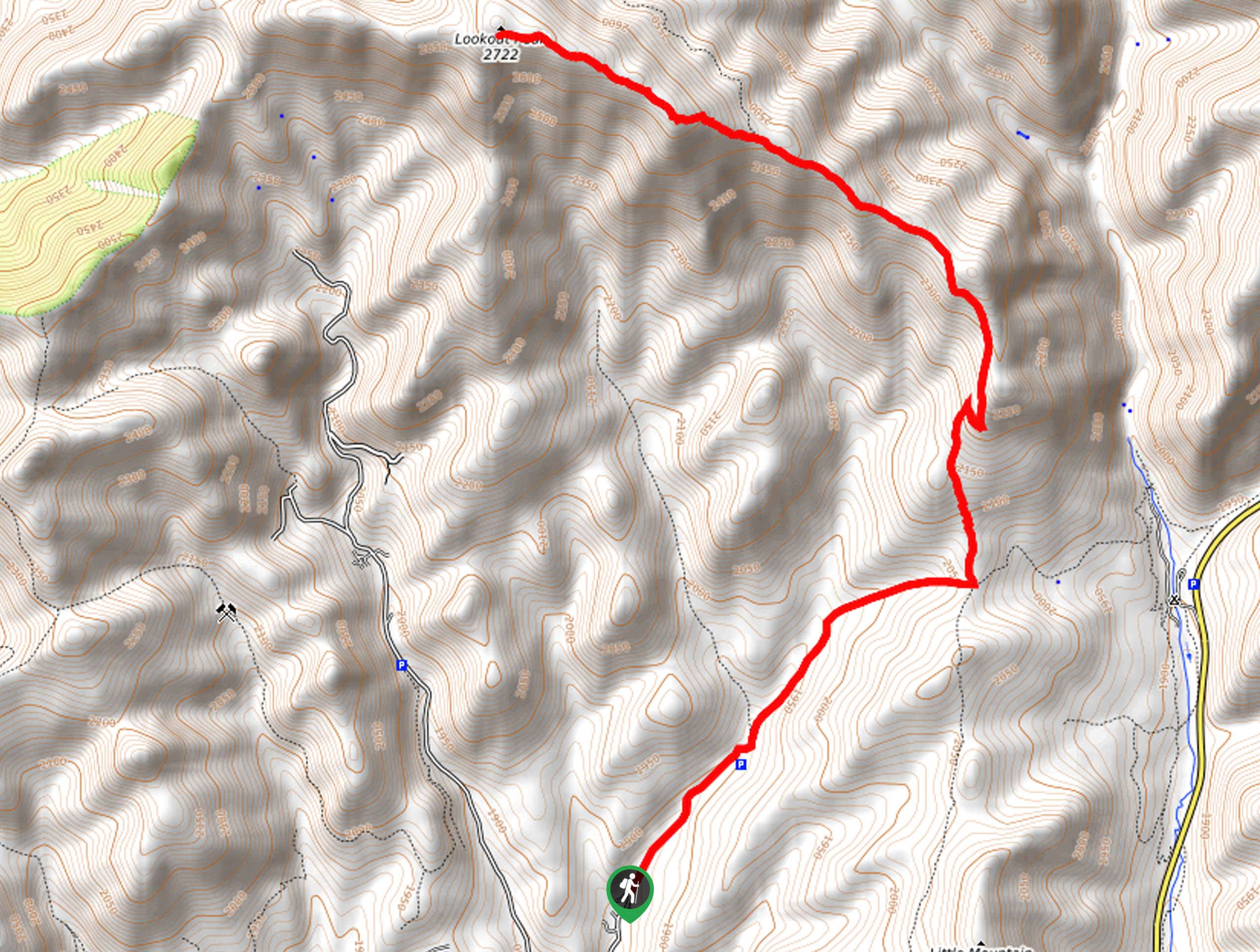 Killyon Canyon to Lookout Peak Map