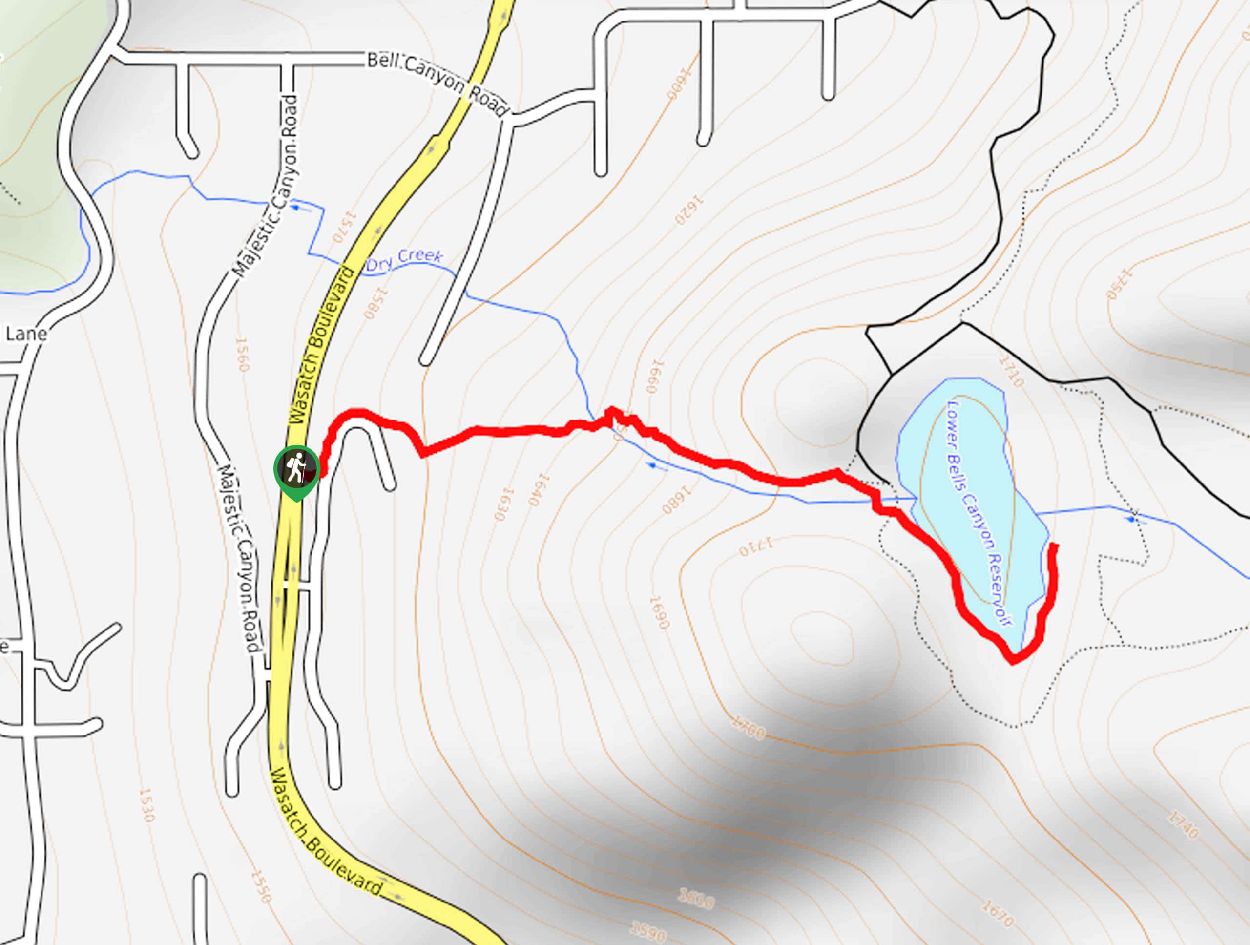 Lower Bell Canyon Reservoir via Boulders Trailhead Map
