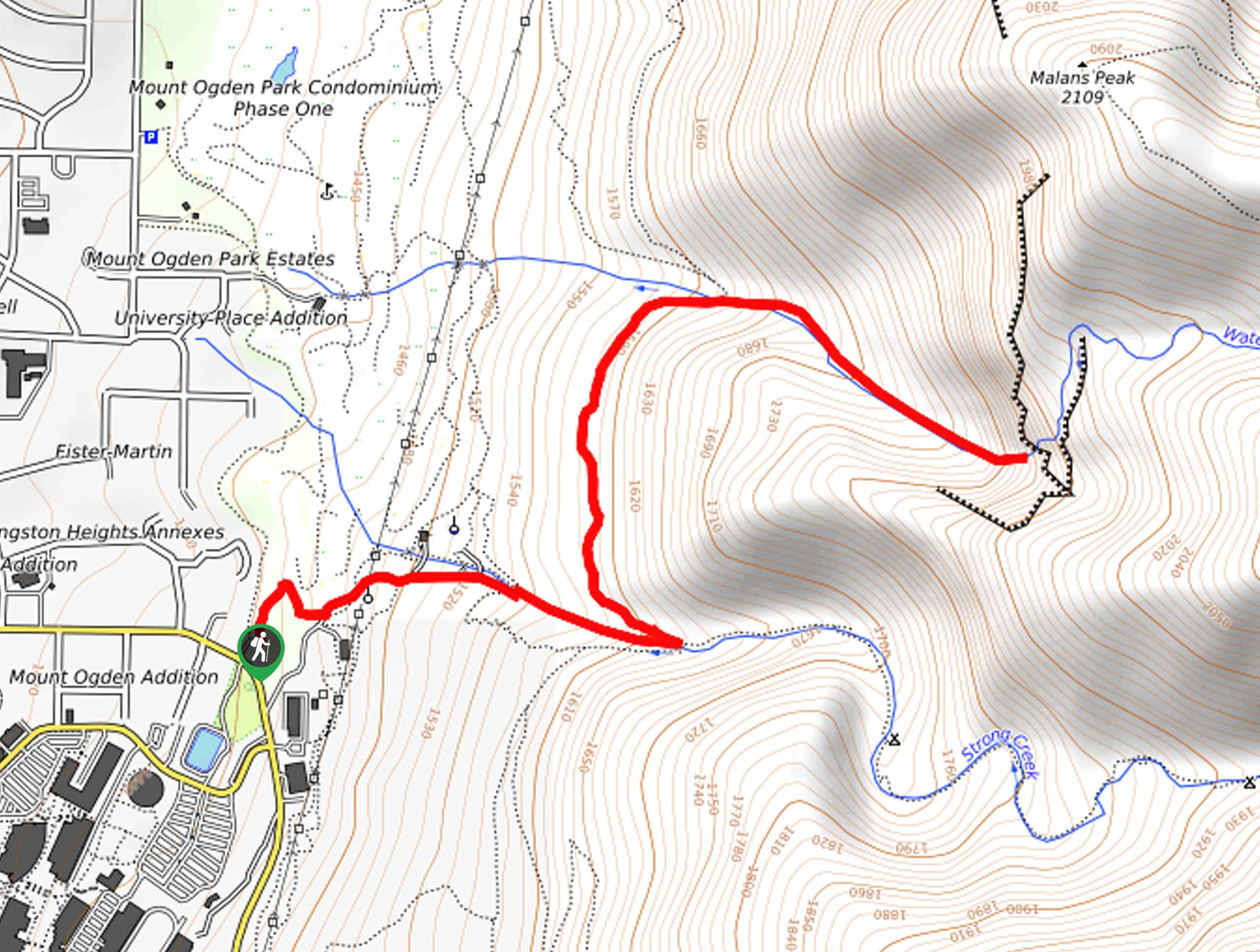 Waterfall Canyon Trail via Ogden Park Map