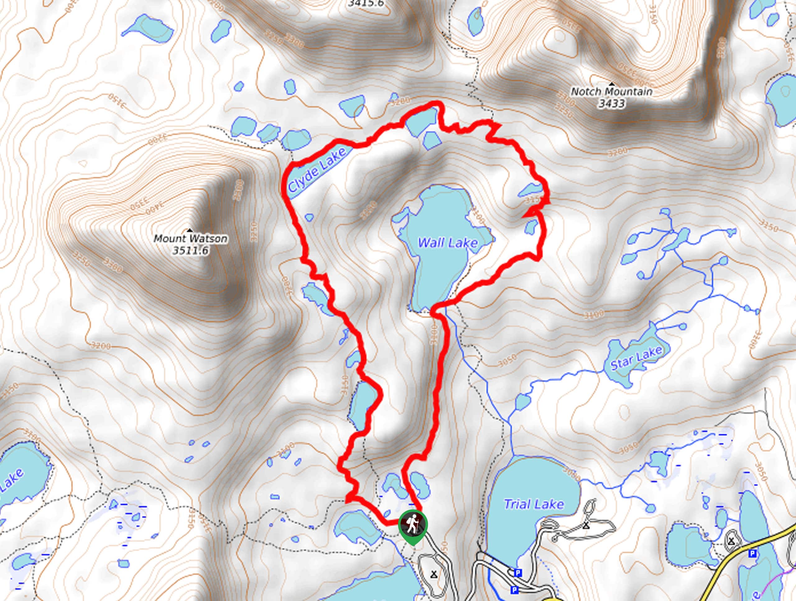Three Divide Lakes Loop Map