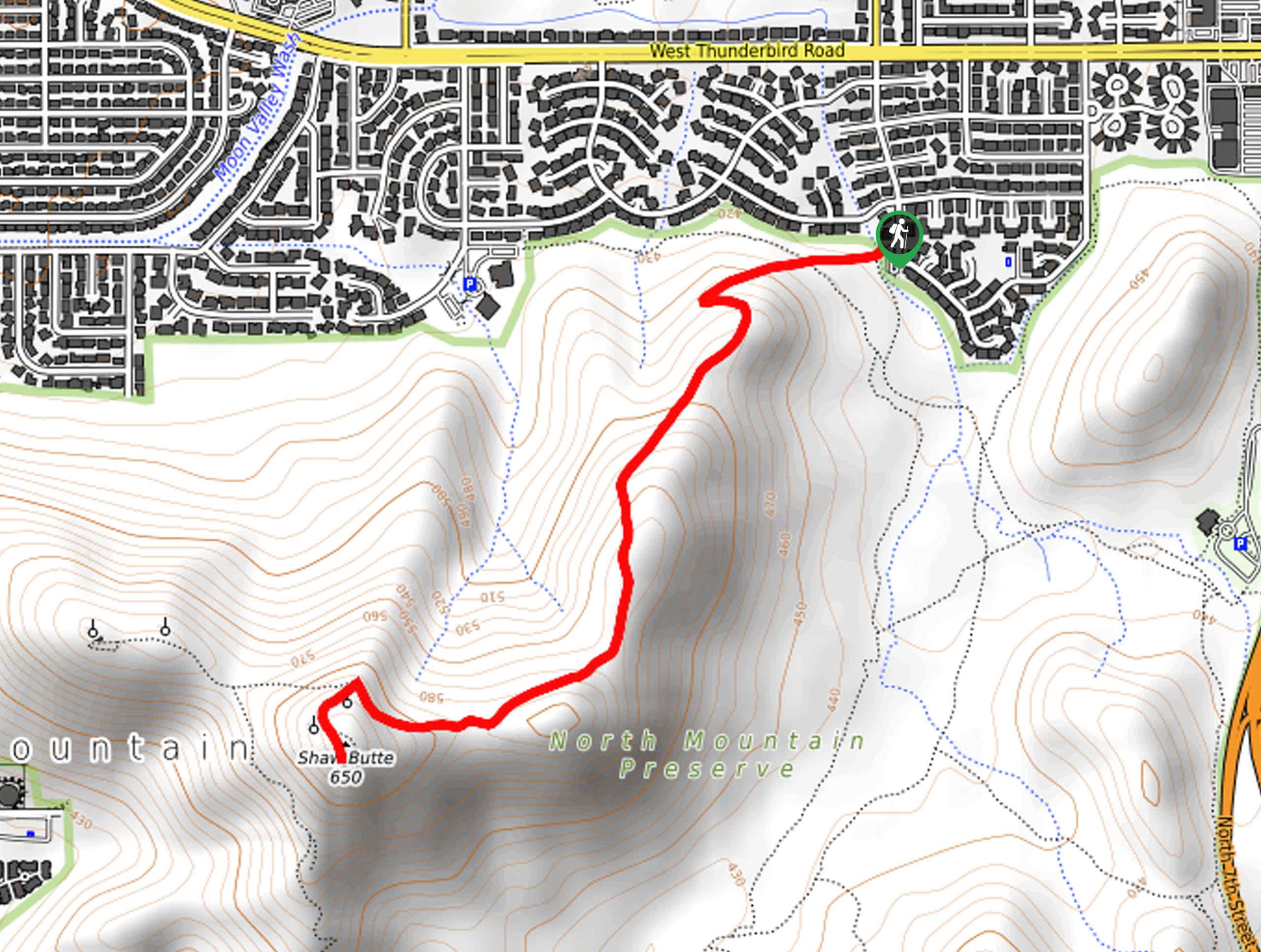 Shaw Butte via Shaw Butte Trailhead Map