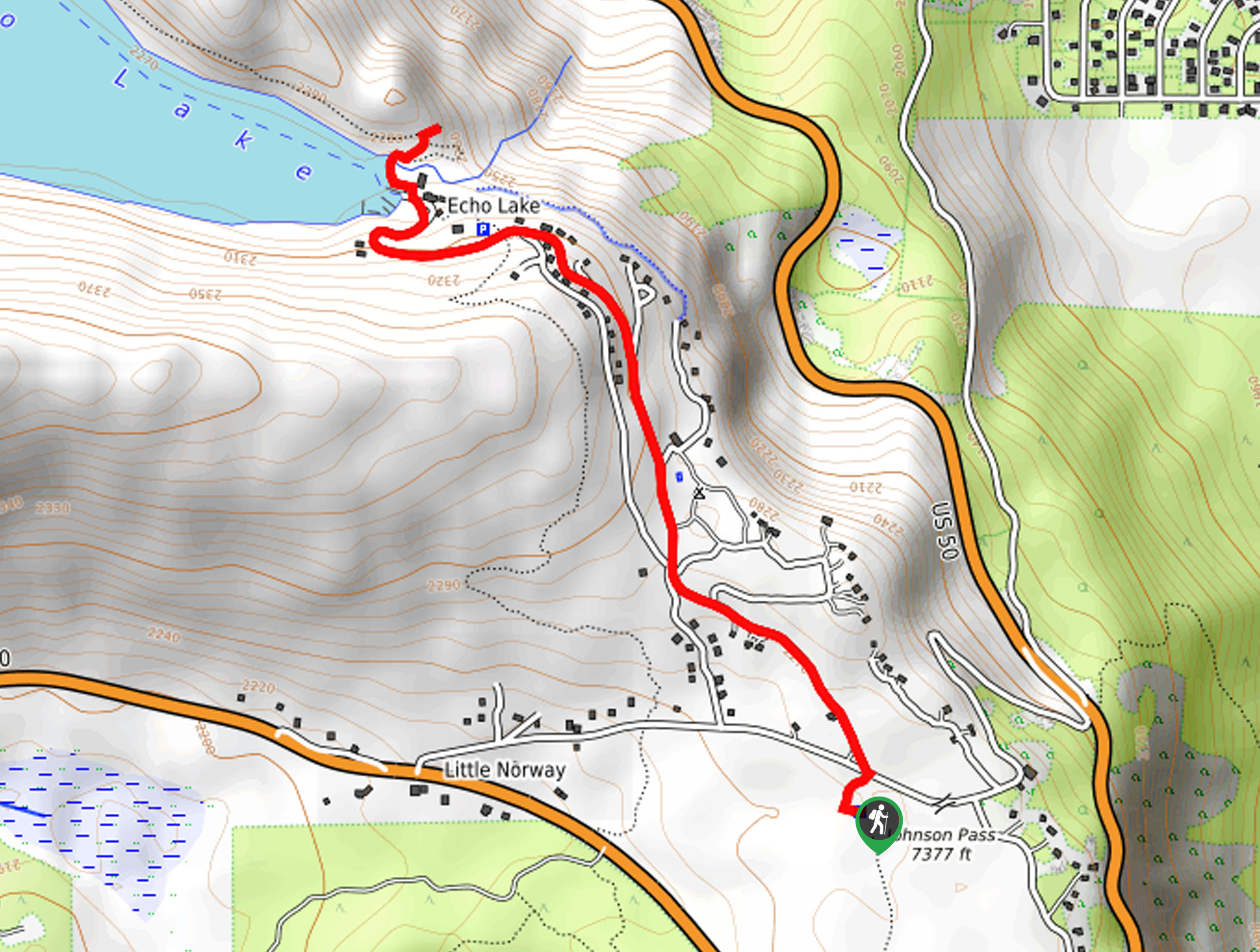 Little Norway to Lower Echo Lake Hike Map