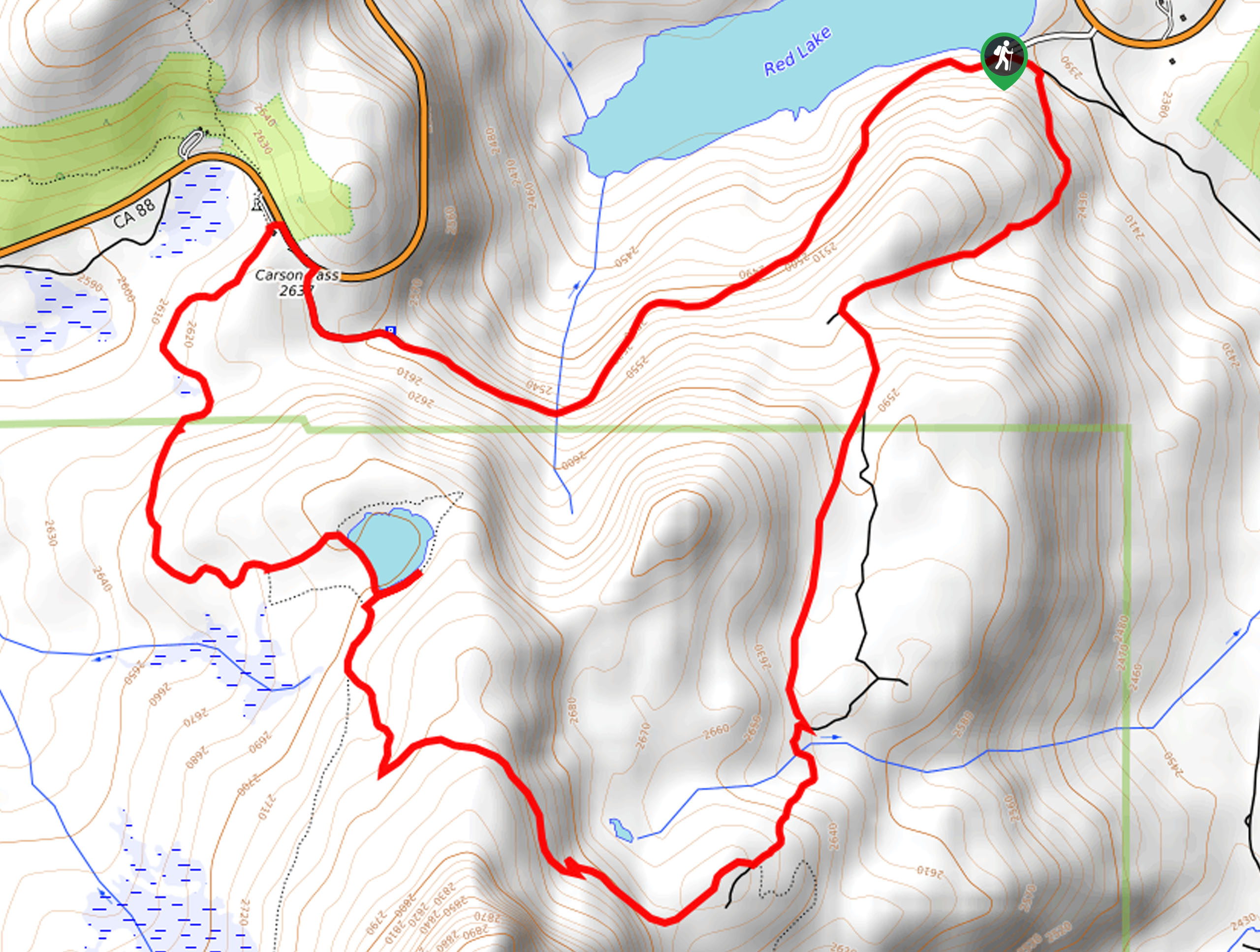 Red Lake, Frog Lake and Carson Pass Hike Map