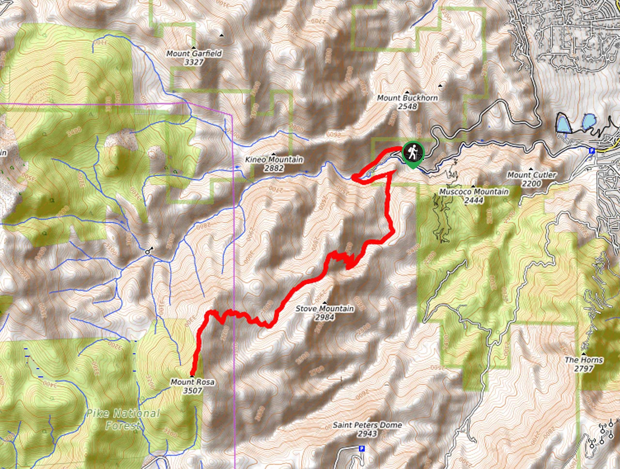 Cheyenne Canyon to Mount Rosa Hike Map