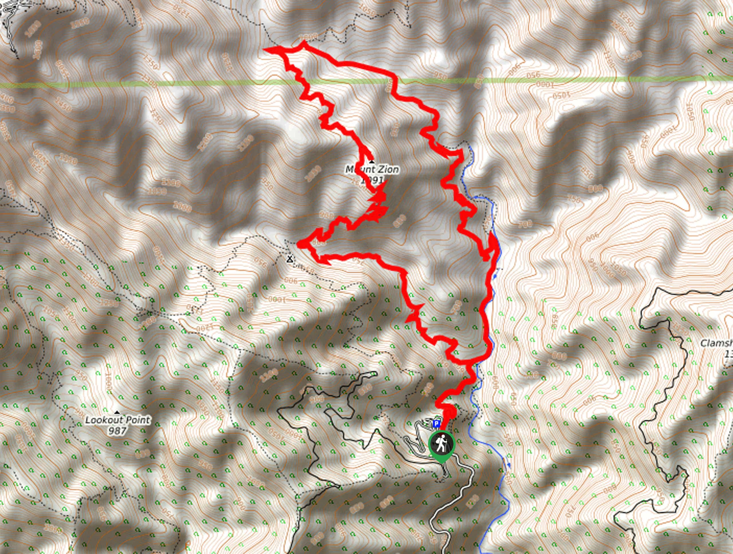 Mount Zion via Lower Winter Creek Trail Loop Map