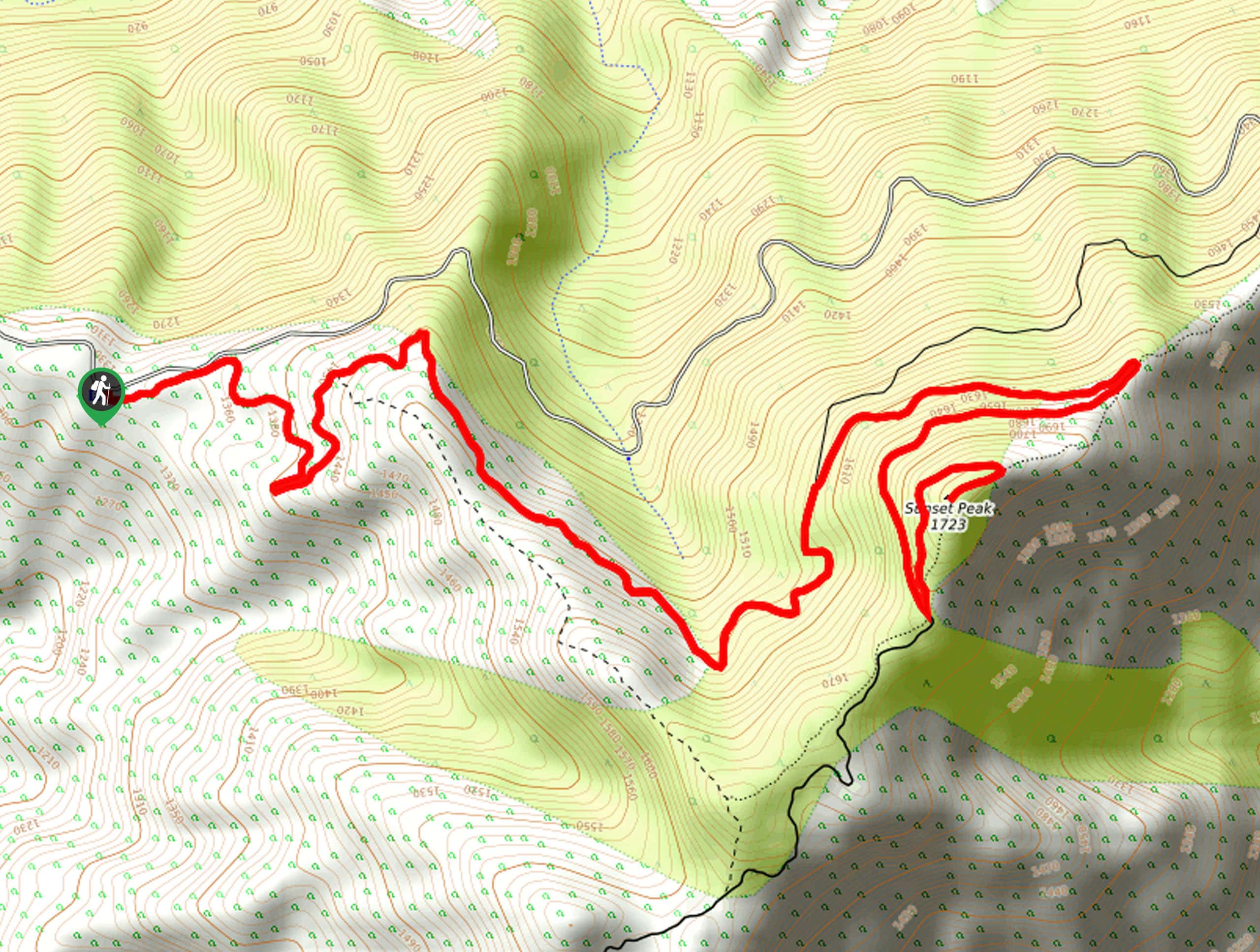 Sunset Peak Alternate Approach Hike Map