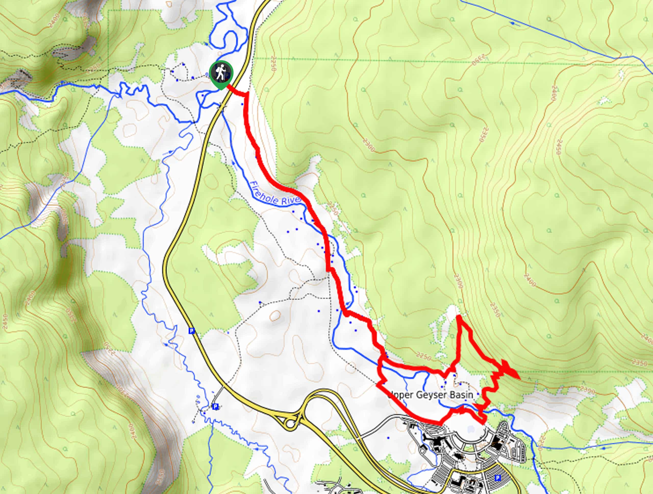 Continental Divide Trail to Observation Point and Upper Geyser Hill Map
