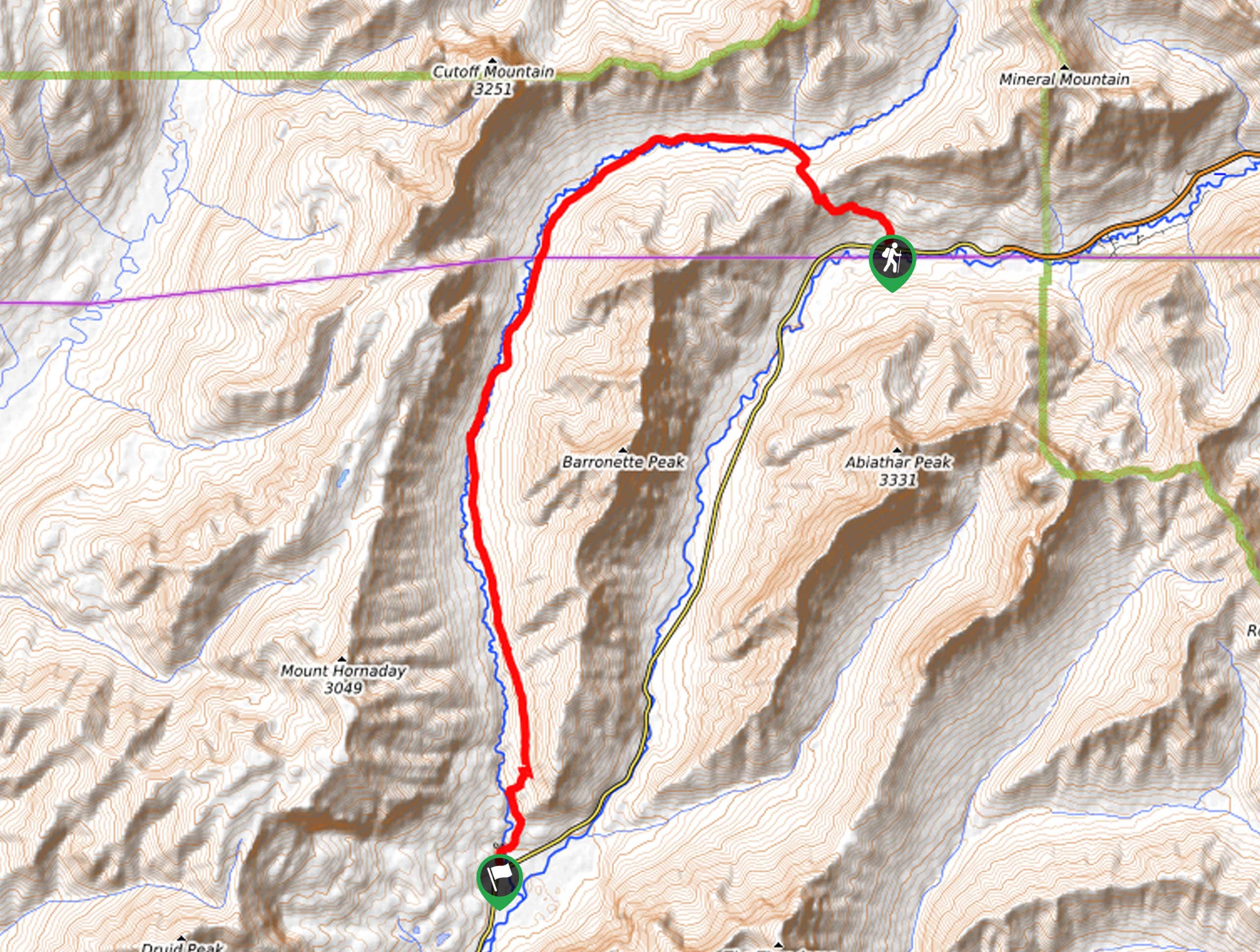 The Pebble Creek Trail via the Northeast Trailhead Map