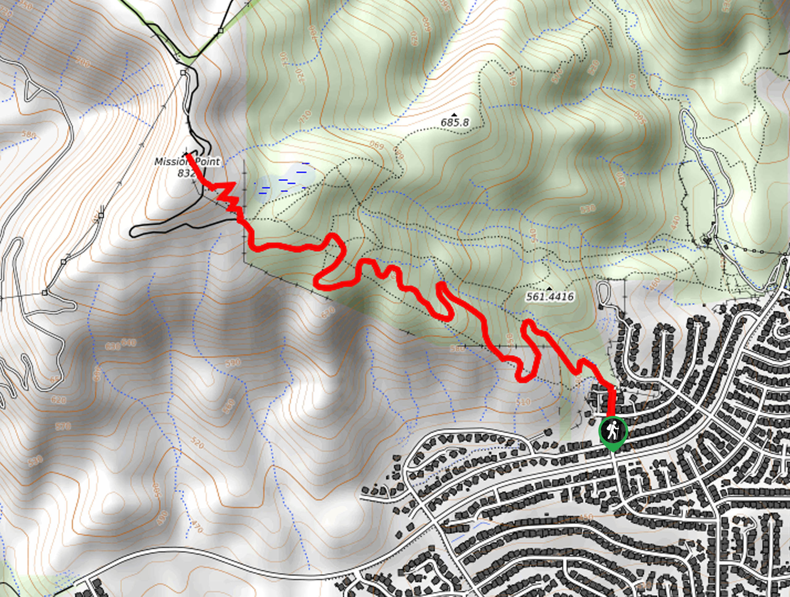 Mission Point via De Campos Trail Map
