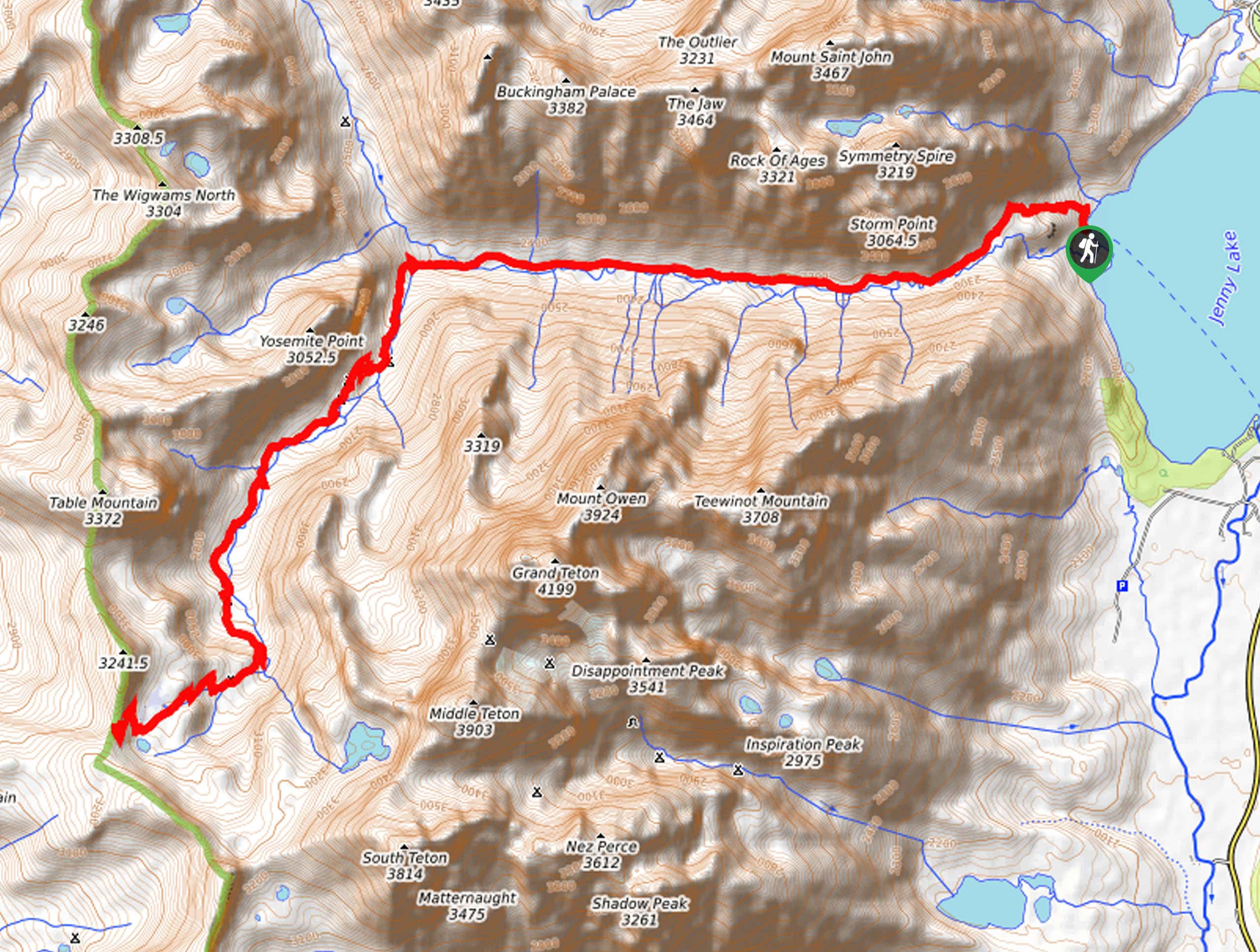 South Fork Cascade Canyon to Hurricane Pass Hike Map