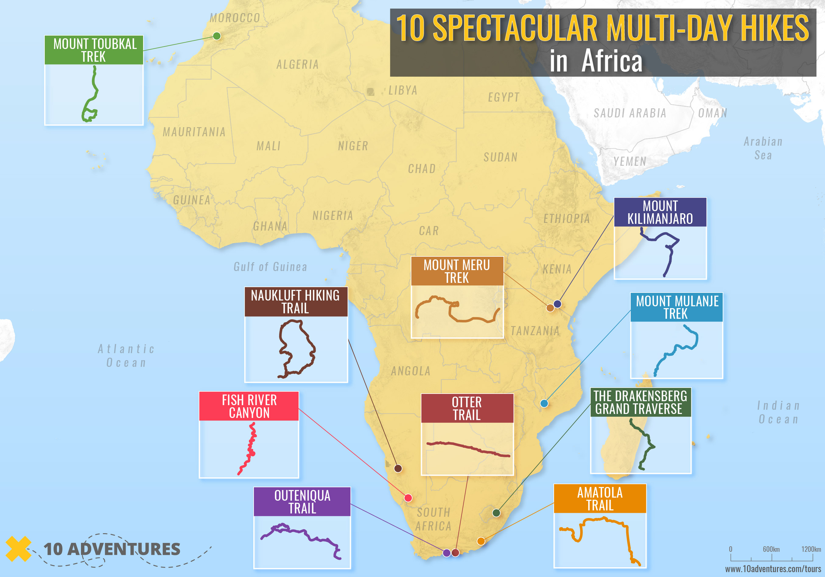 Best treks in Africa map