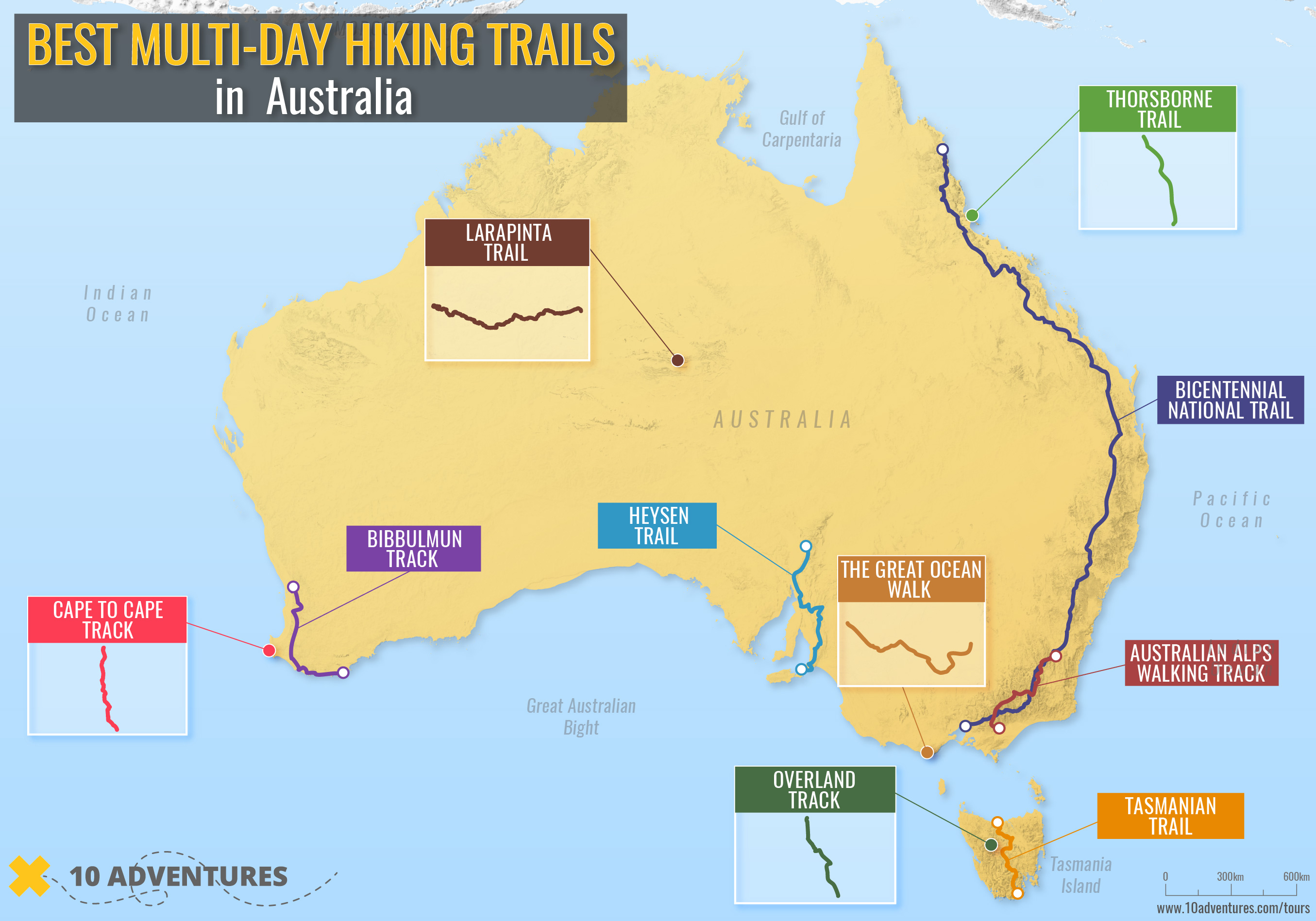 Map of the Top Treks In Australia