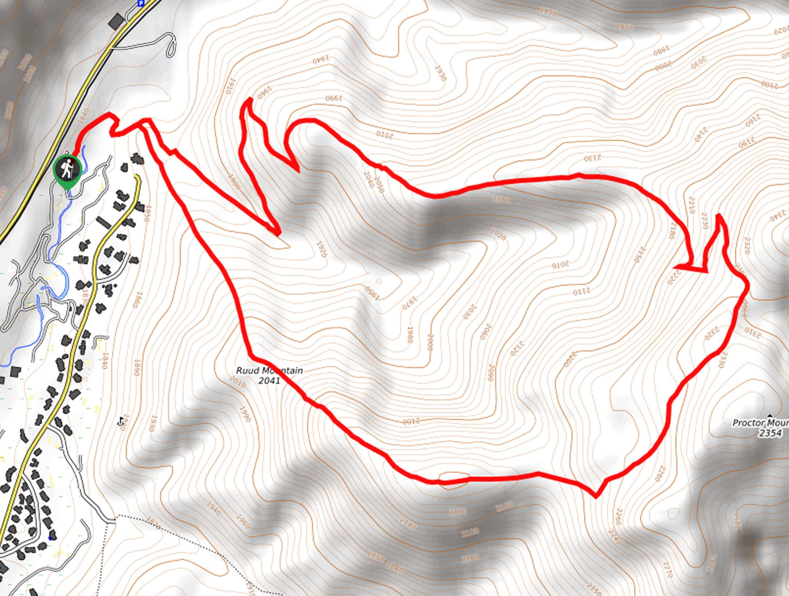 Ruud Mountain and Proctor Mountain Loop Hike Map
